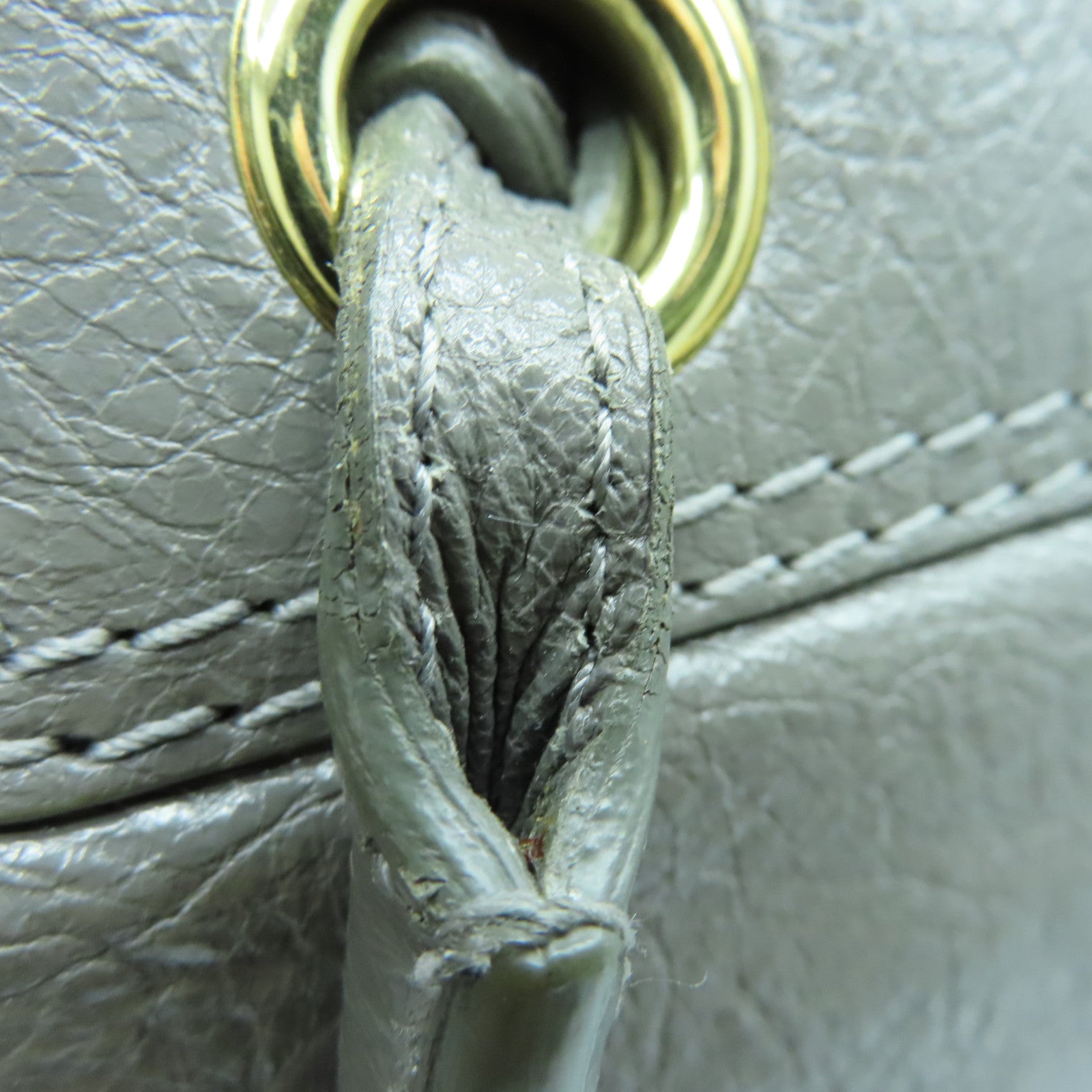 BALENCIAGA Cowhide Leather 2Way Shoulder Gold Buckle Handle Shoulder Bag Gray