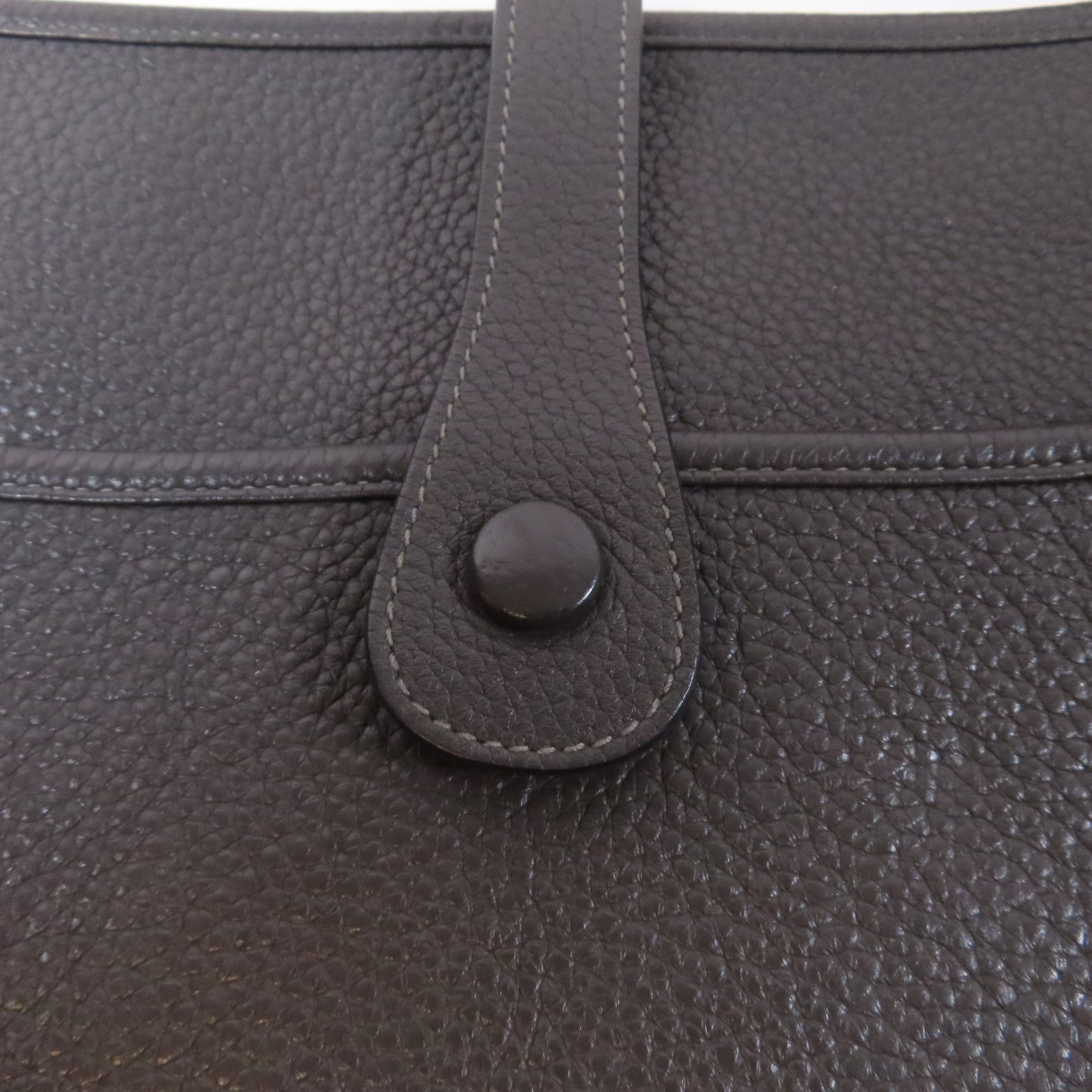 HERMES Clemence皮革Evelyne GM銀扣肩背袋灰色