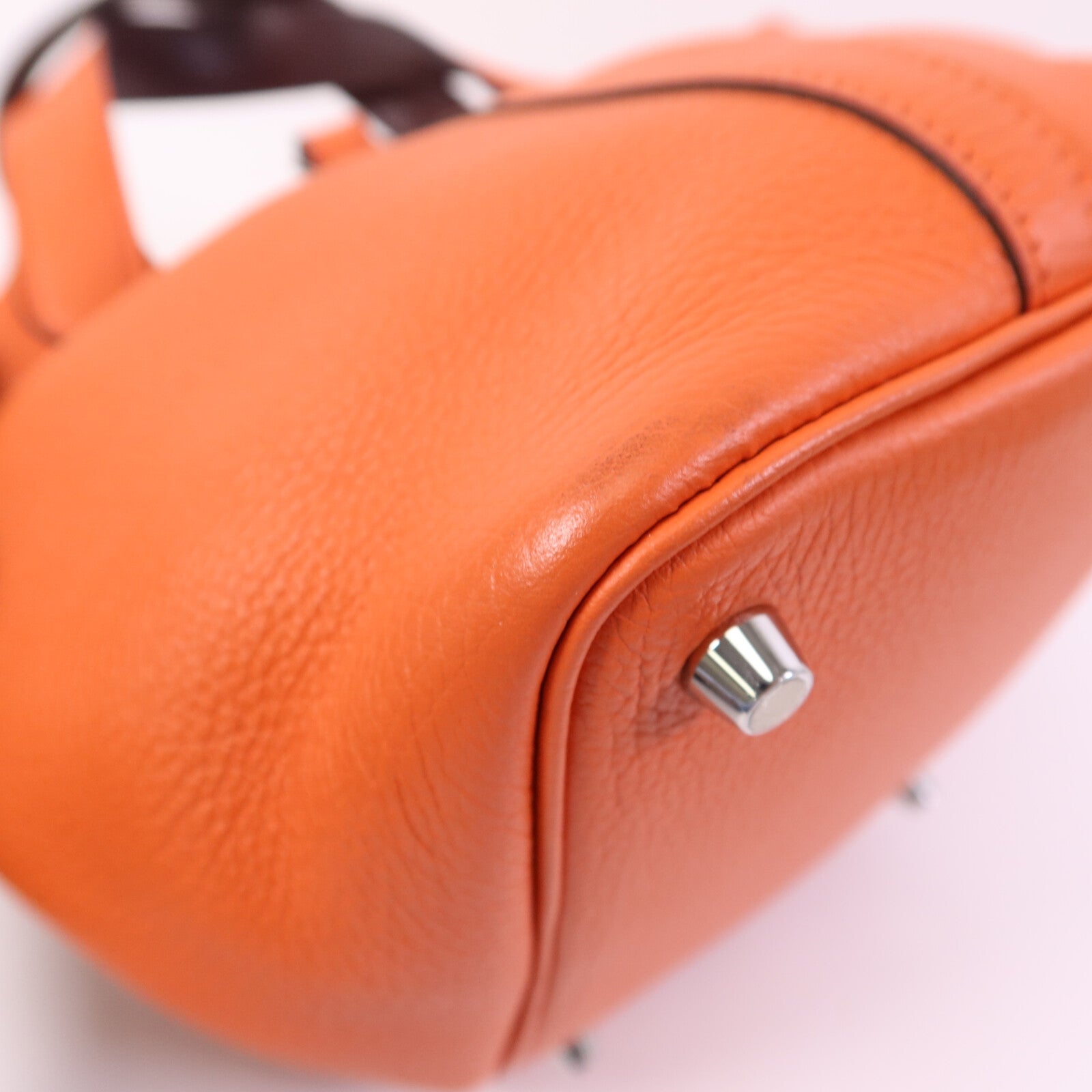 HERMES Clemence皮革Picotin PM銀扣手挽袋Capucine