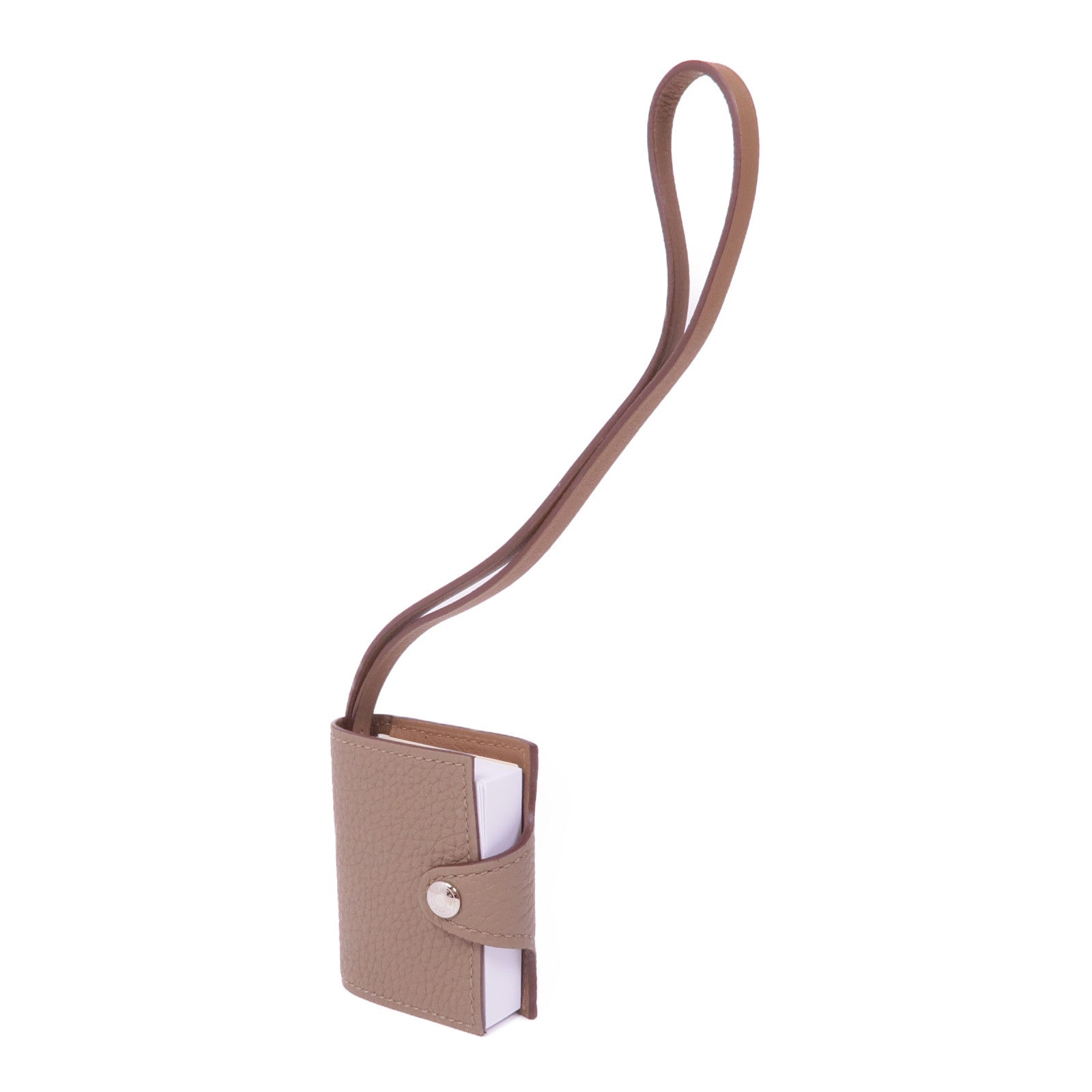 HERMES Clemence皮革Ulysse Nano Memo Pack Bag Charm銀扣掛飾Etoupe