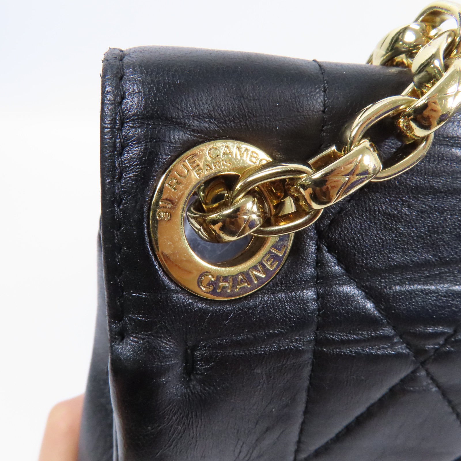 CHANEL 【激減優惠】菱格牛皮皮革Chain Shoulder金扣鏈帶肩背袋黑色