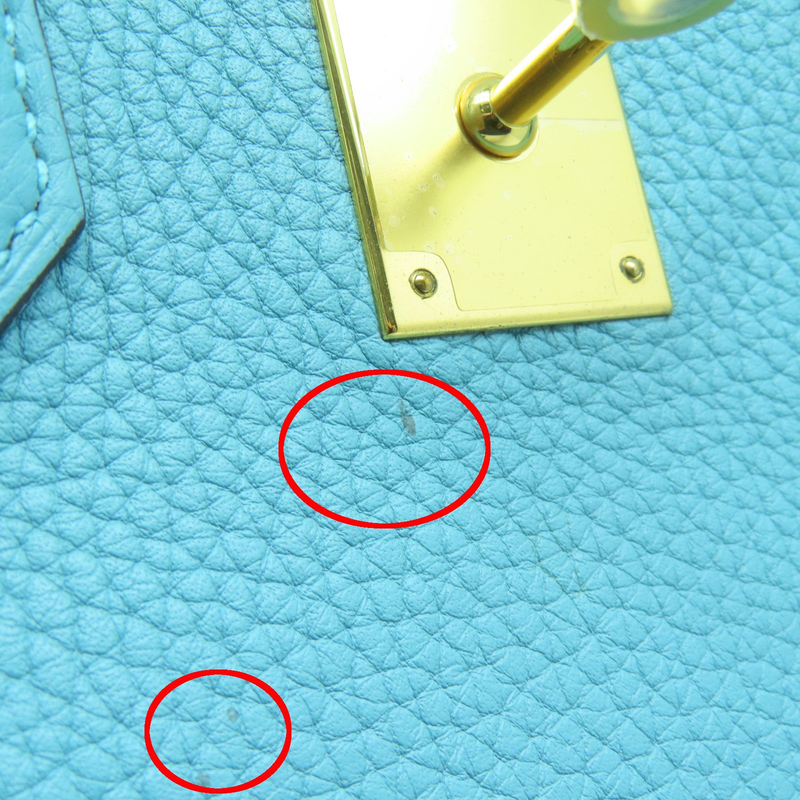 HERMES 【清倉大減價】Clemence皮革Birkin 30金扣手挽袋聖西爾水藍
