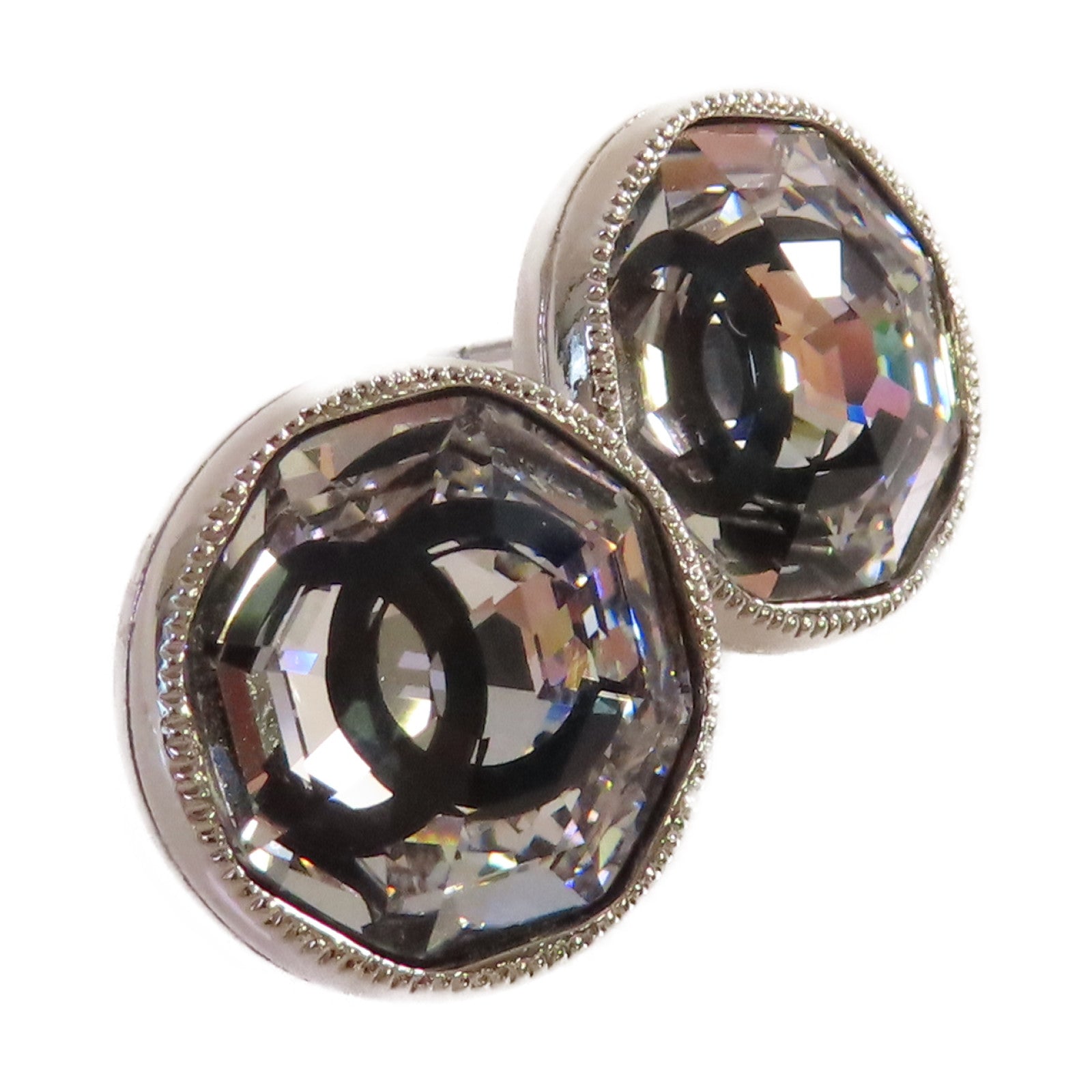 CHANEL PVC/金屬CC Earrings耳環銀色/黑色