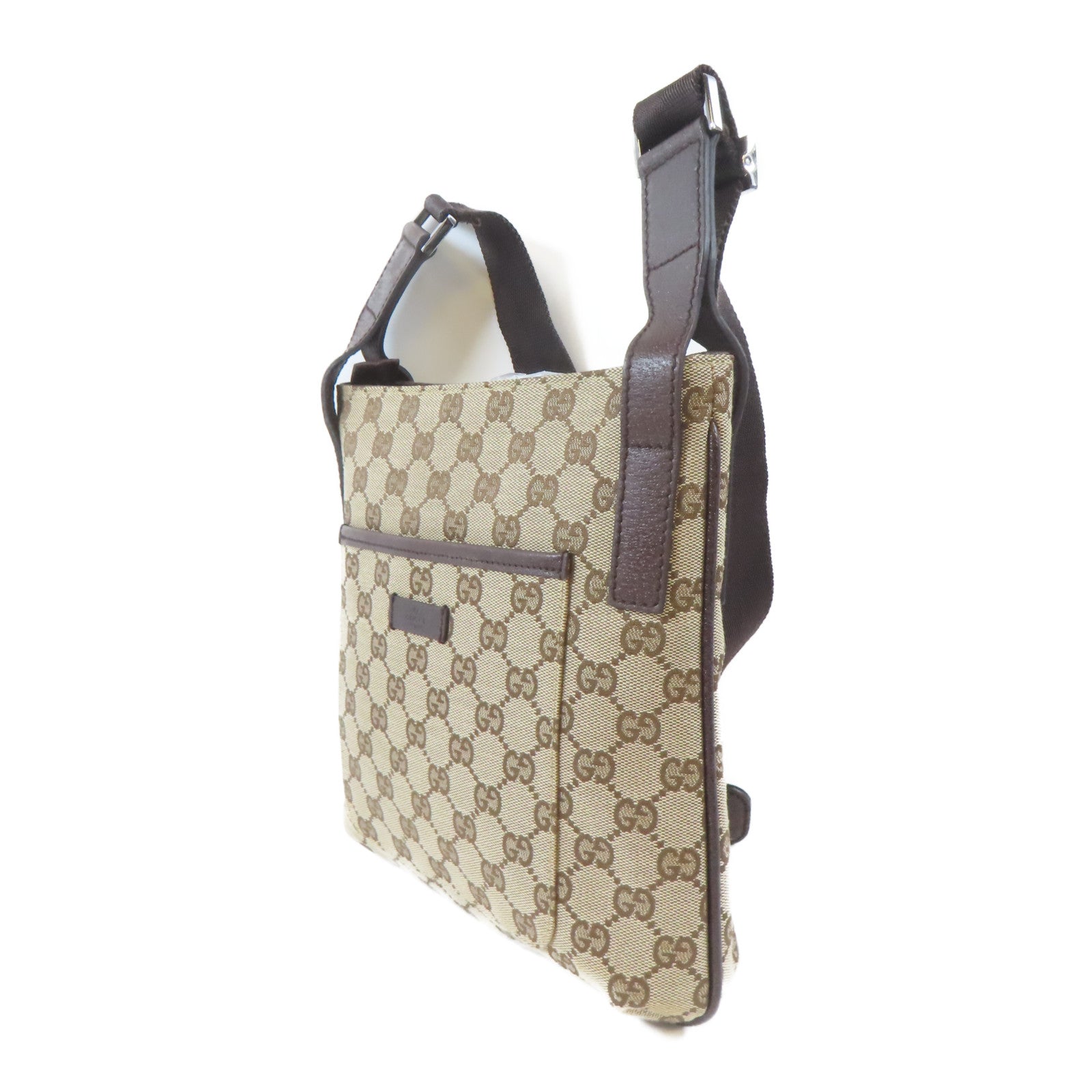 GUCCI 帆布Canvas Shoulder Bag銀扣肩背袋啡色