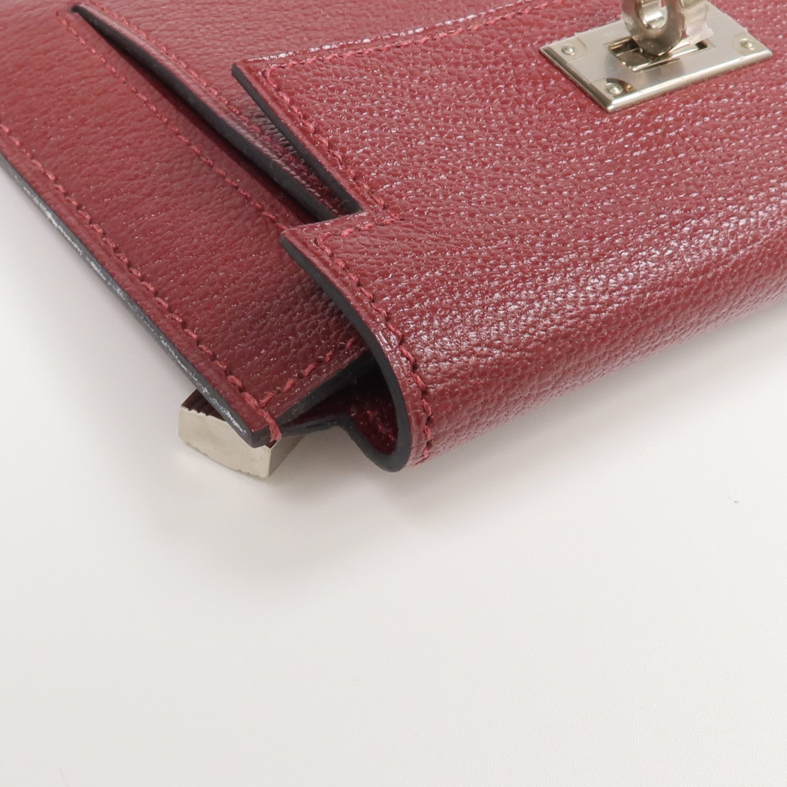 HERMES Chevre皮革Kelly Pocket Compact Wallet銀扣錢包Rouge H