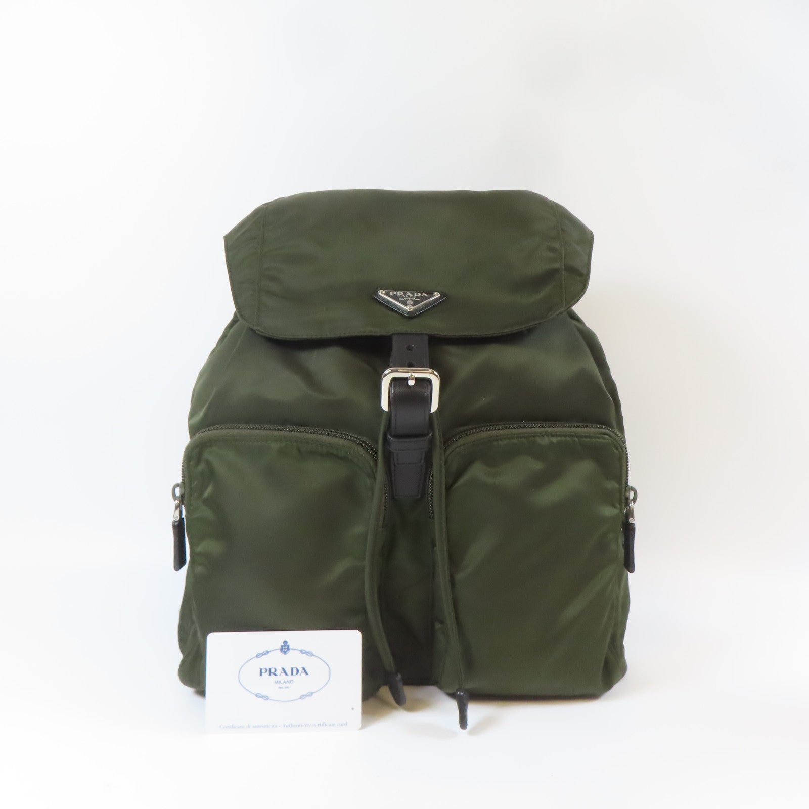 PRADA 尼龍Rucksack銀扣背包綠色