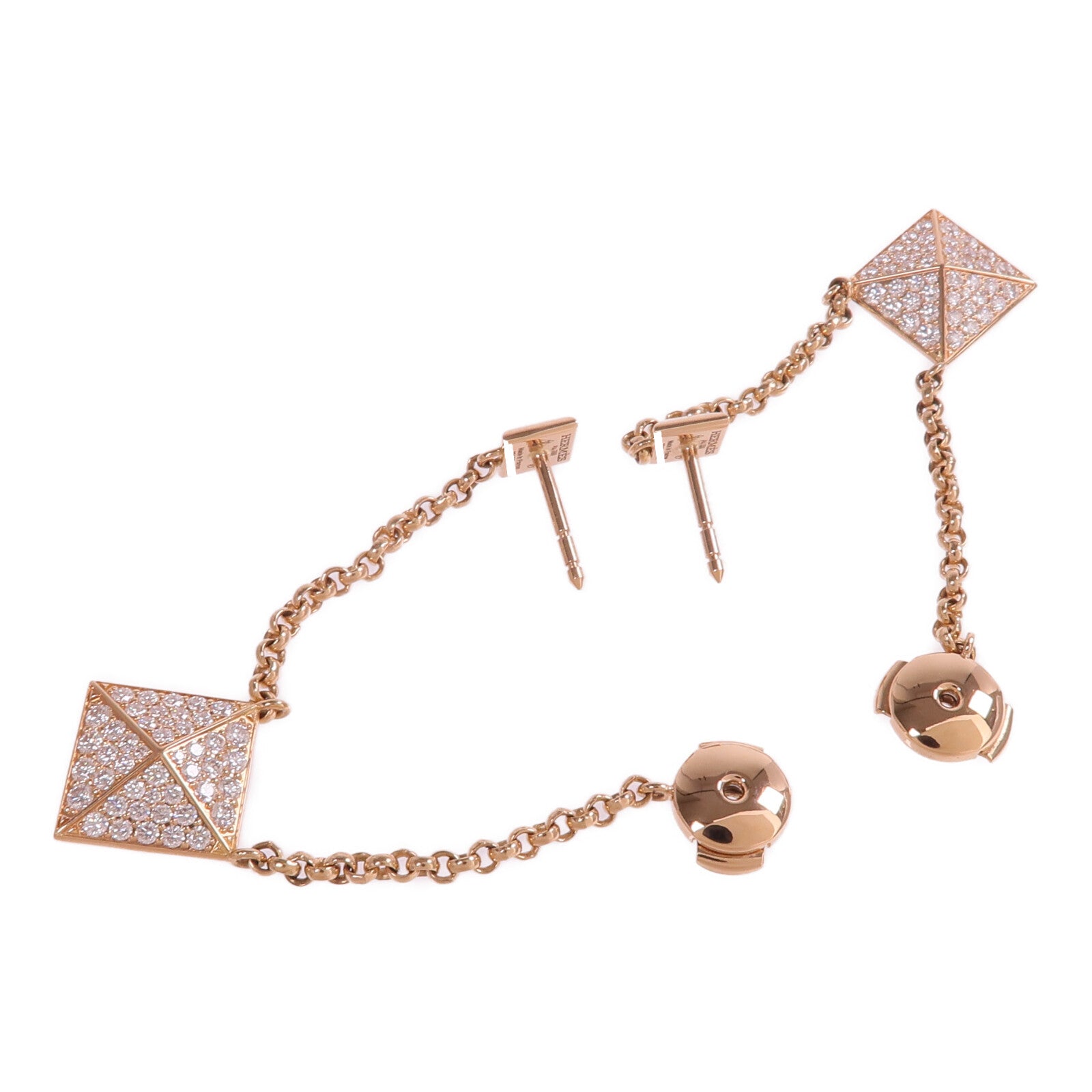 HERMES 18K玫瑰金Clou d'H dangle Earrings鑽石耳環