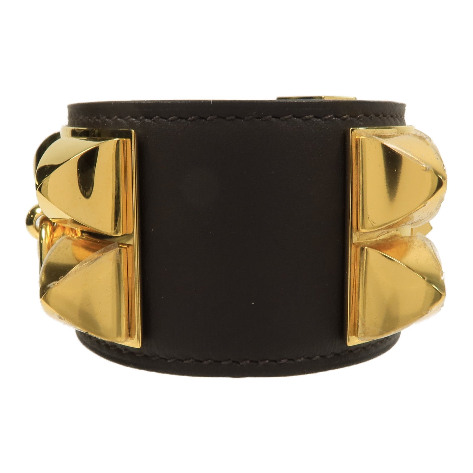 HERMES Swift皮革Collier De Chien Bangle金扣金扣Dark Brown