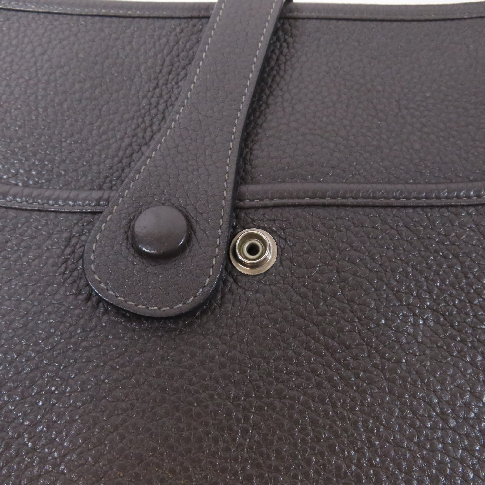 HERMES Clemence皮革Evelyne GM銀扣肩背袋灰色