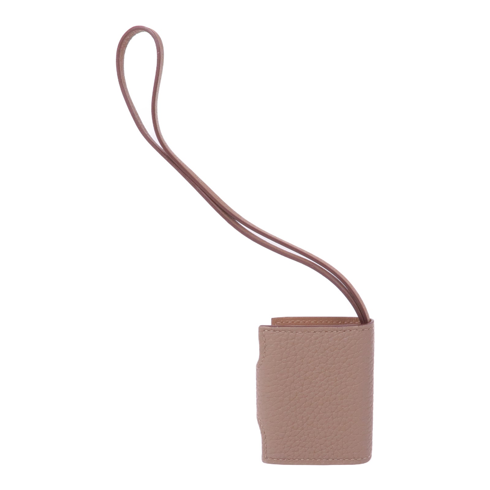 HERMES Clemence皮革Ulysse Nano Memo Pack Bag Charm銀扣掛飾Etoupe