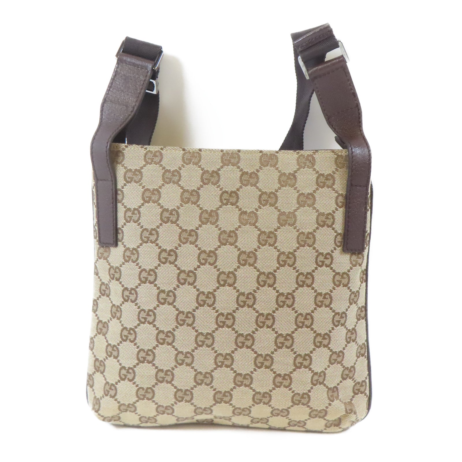 GUCCI 帆布Canvas Shoulder Bag銀扣肩背袋啡色