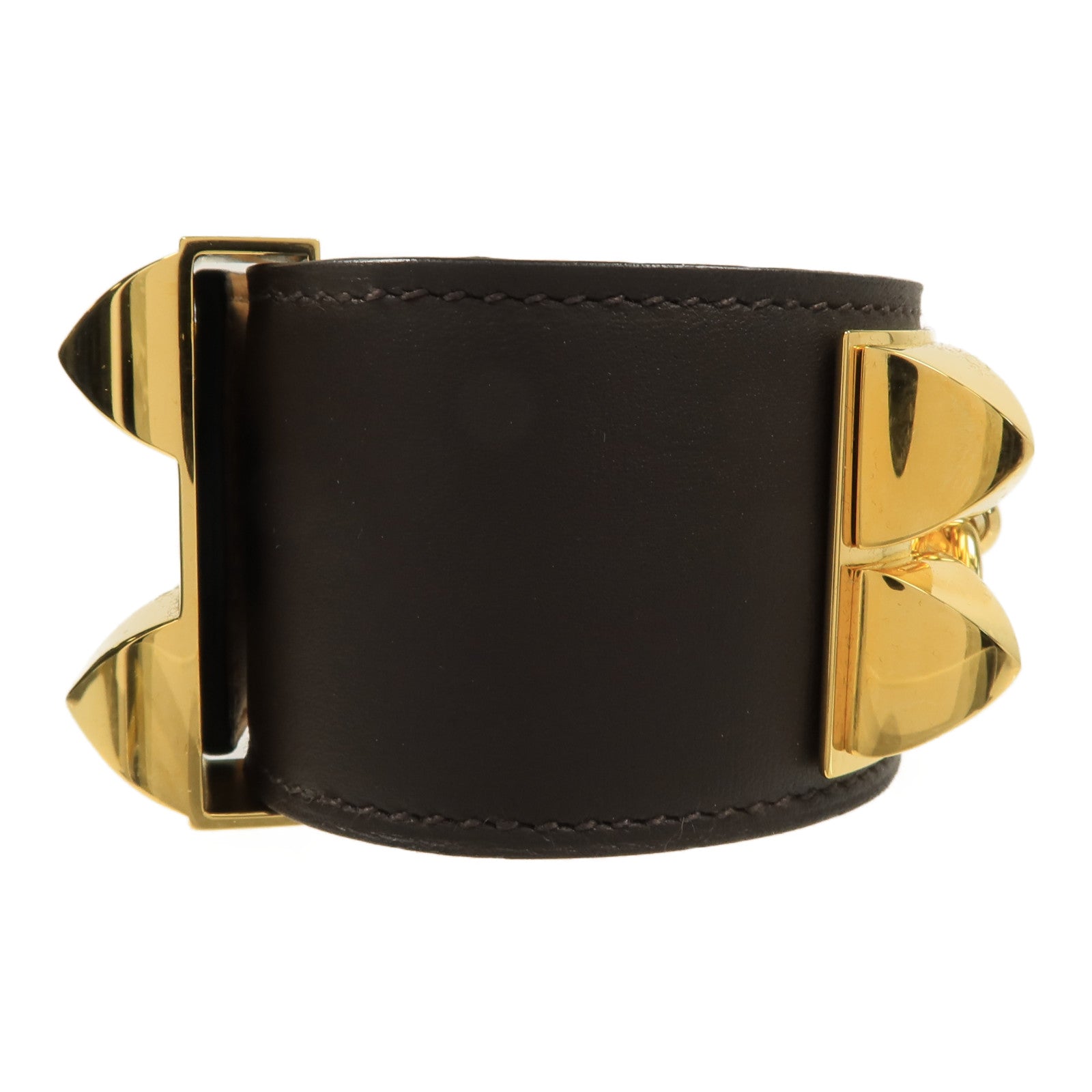 HERMES Swift皮革Collier De Chien Bangle金扣金扣Dark Brown