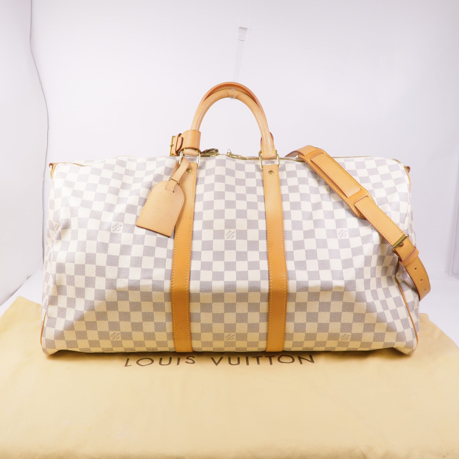 LOUIS VUITTON Damier Azur Keepall Bandouliere 55金扣手挽肩背兩用袋
