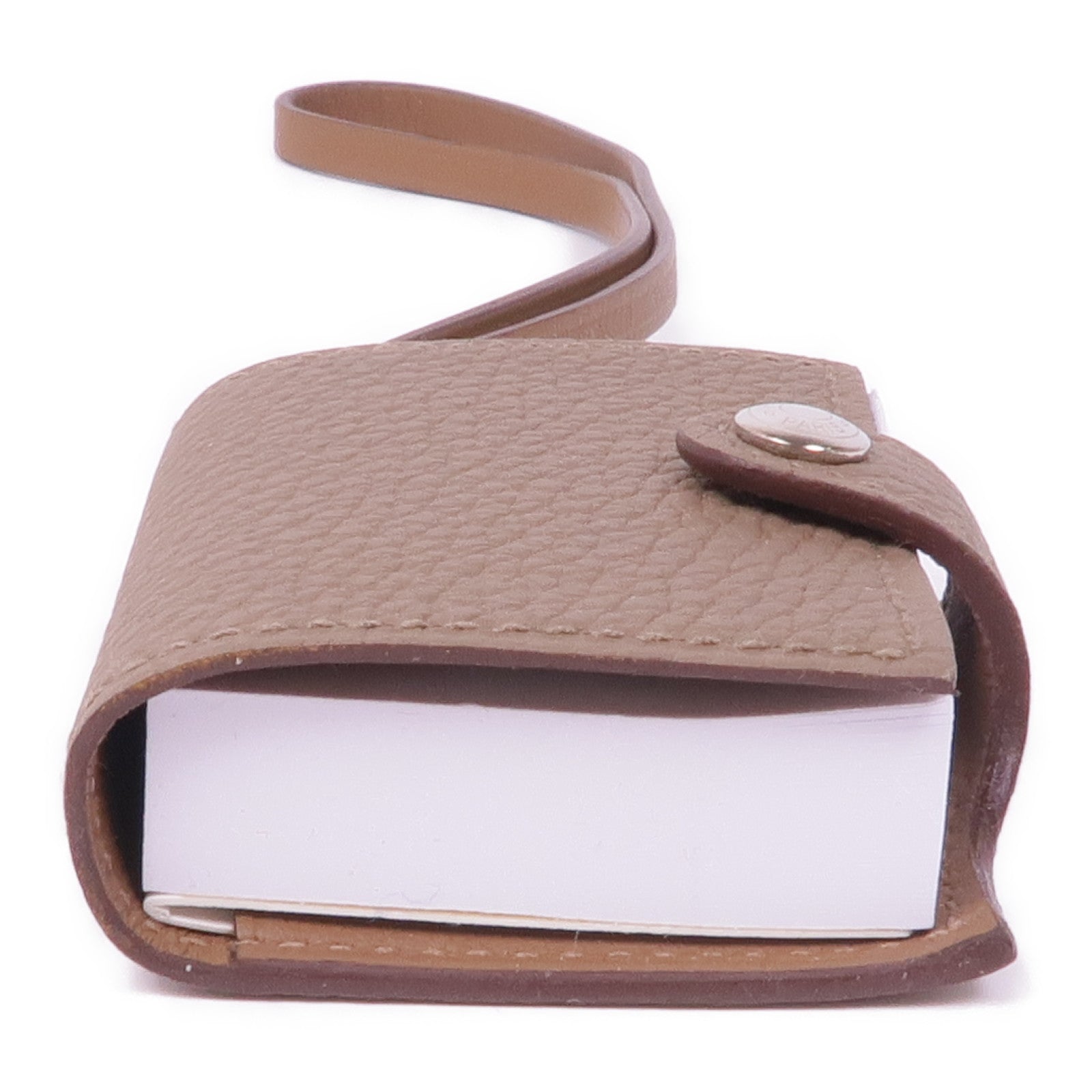 HERMES Clemence皮革Ulysse Nano Memo Pack Bag Charm銀扣掛飾Etoupe