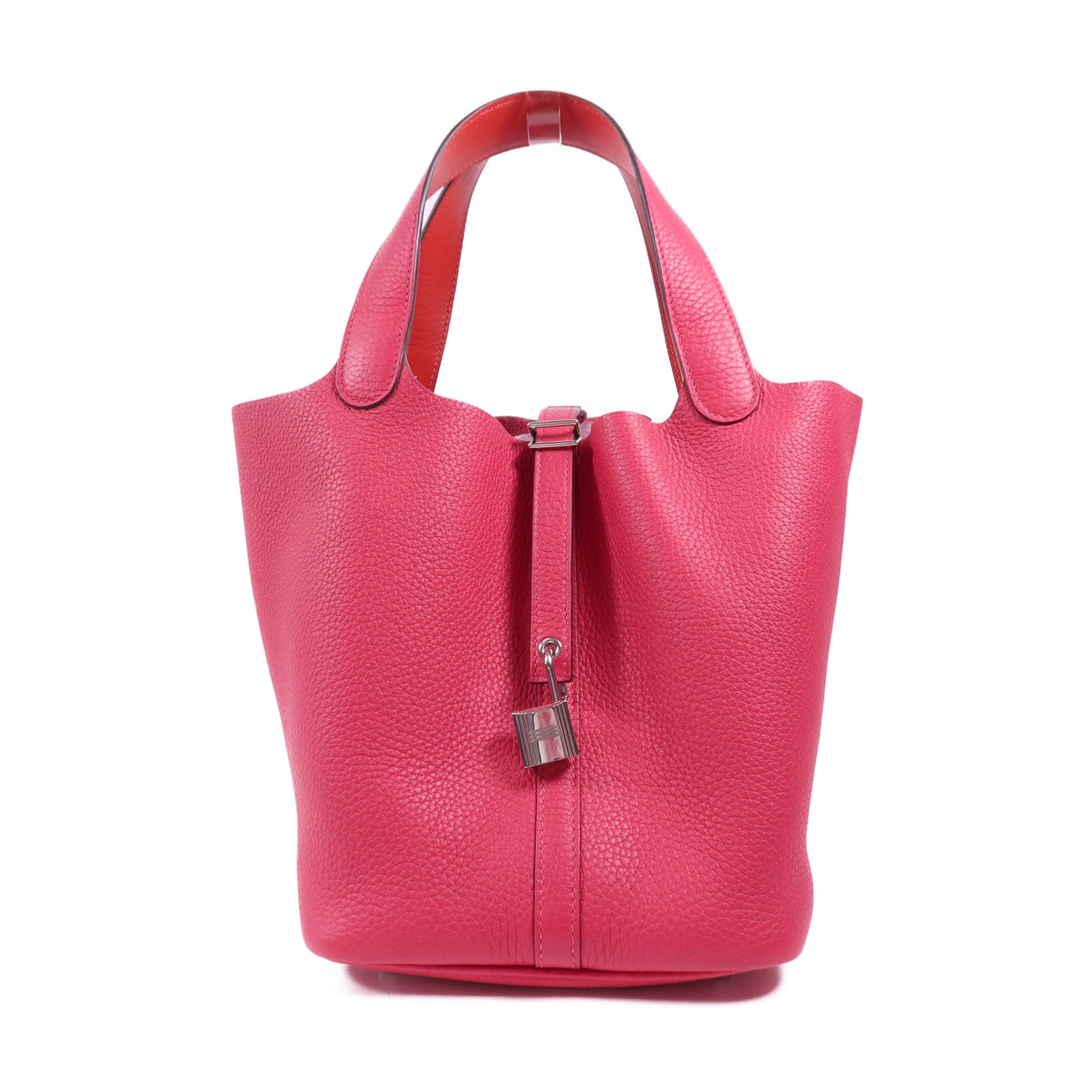 HERMES Clemence皮革Picotin MM銀扣手挽袋Rose Mexico