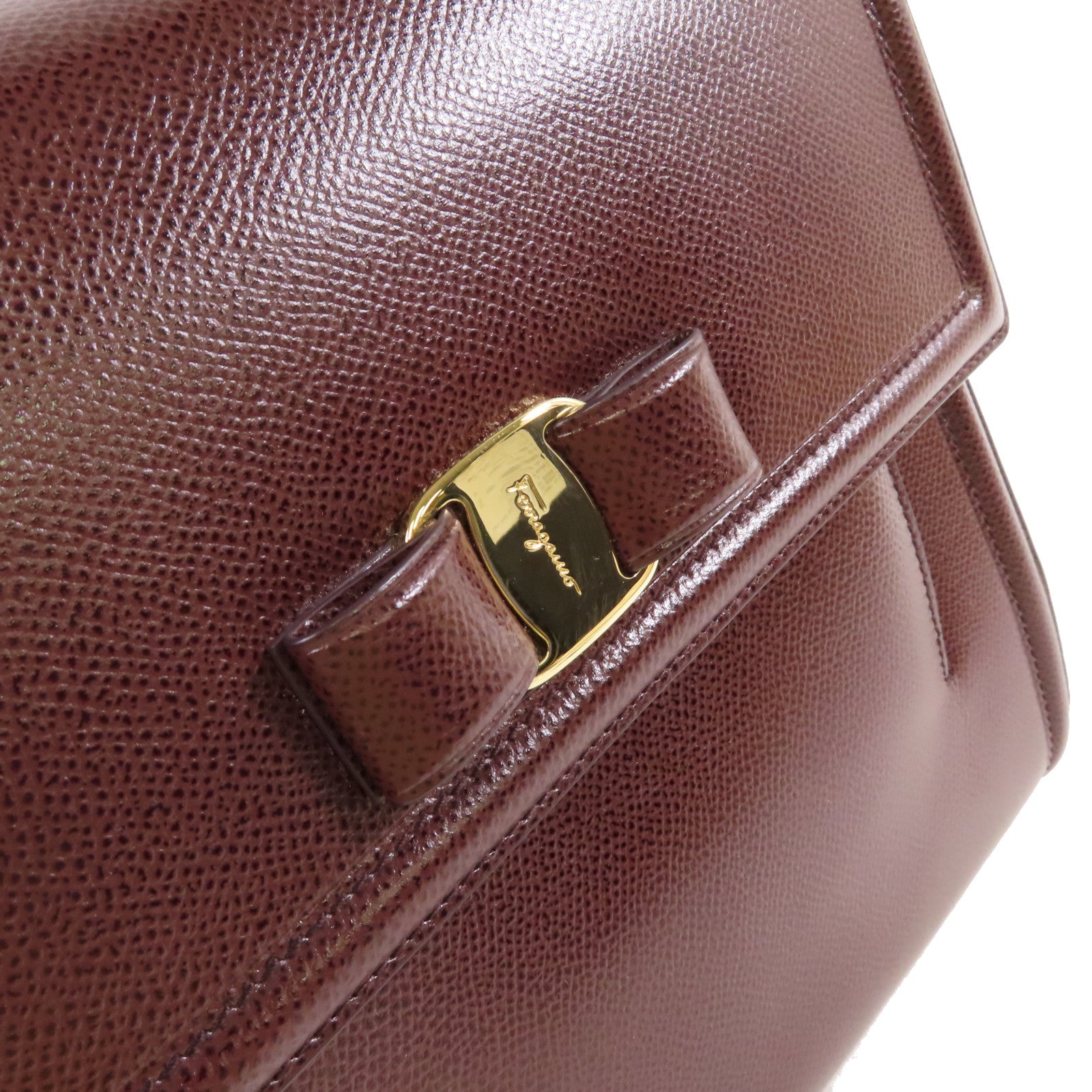 Salvatore Ferragamo 牛皮皮革2Way Shoulder Bag金扣手挽肩背兩用袋酒紅色
