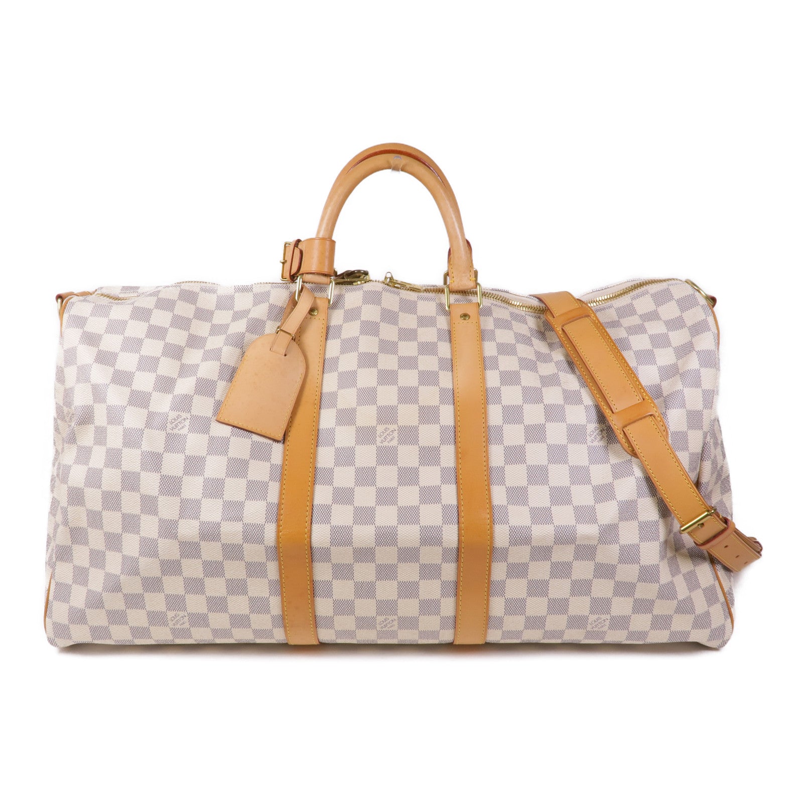 LOUIS VUITTON Damier Azur Keepall Bandouliere 55金扣手挽肩背兩用袋