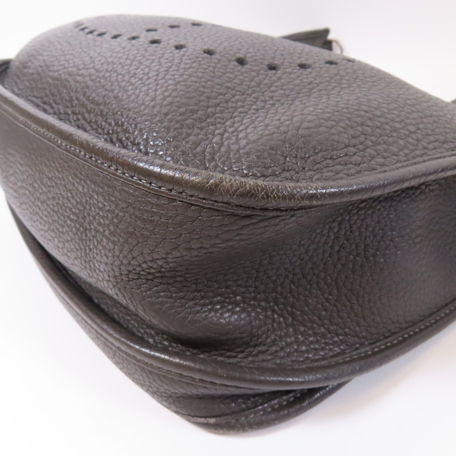 HERMES Clemence皮革Evelyne GM銀扣肩背袋灰色
