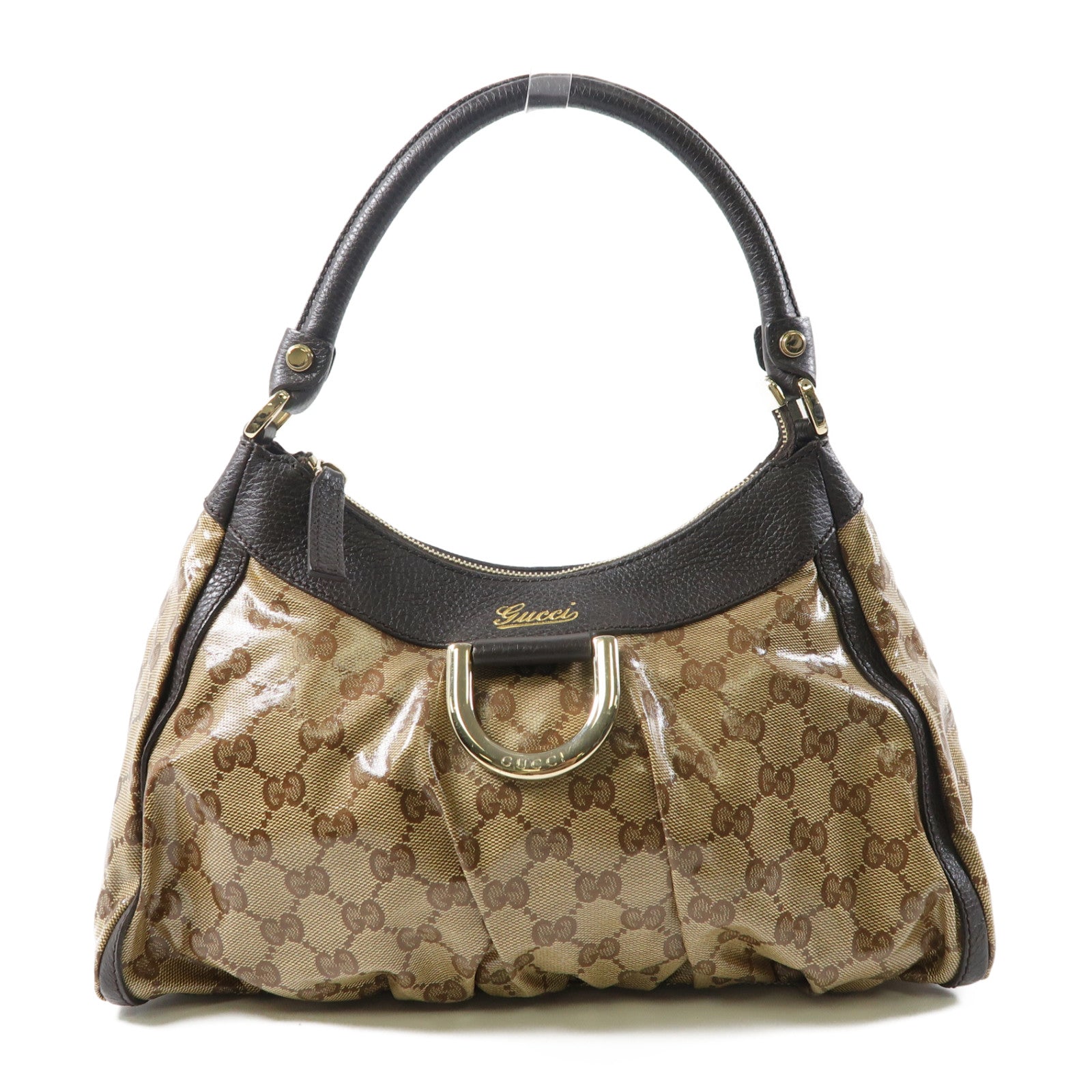 GUCCI 塗層帆布Shoulder Bag金扣肩背袋啡色