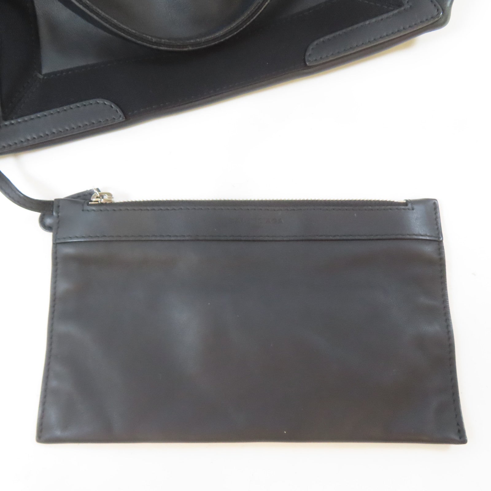BALENCIAGA 羊皮皮革Navy Cabas銀扣手挽袋黑色