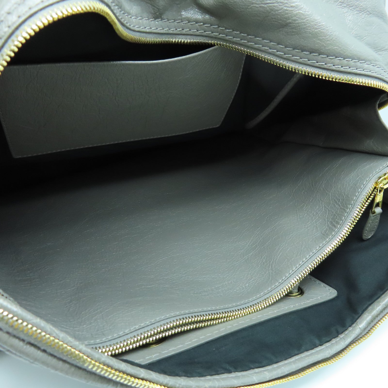 BALENCIAGA Cowhide Leather 2Way Shoulder Gold Buckle Handle Shoulder Bag Gray