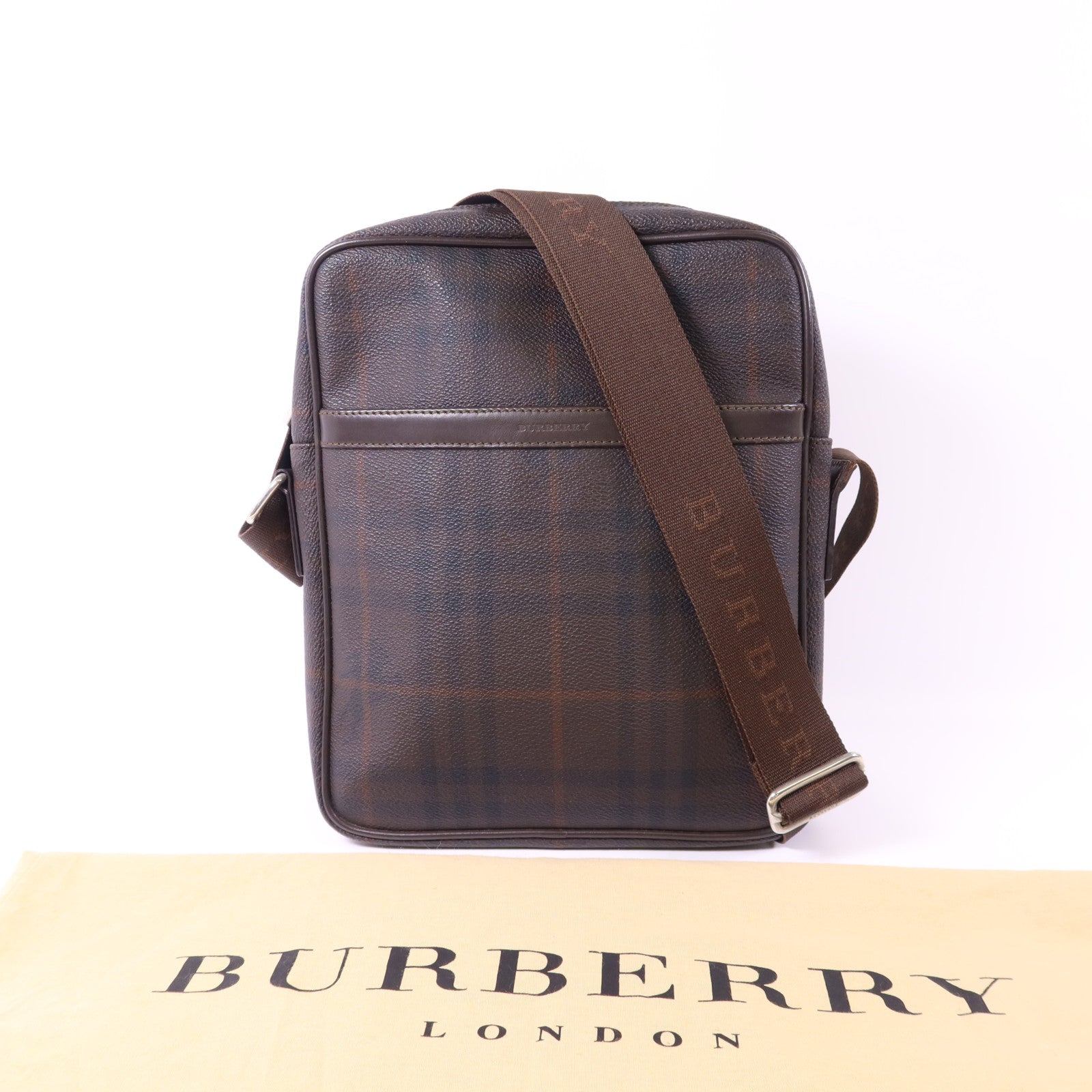 BURBERRY 塗層帆布Shoulder Bag銀扣肩背袋