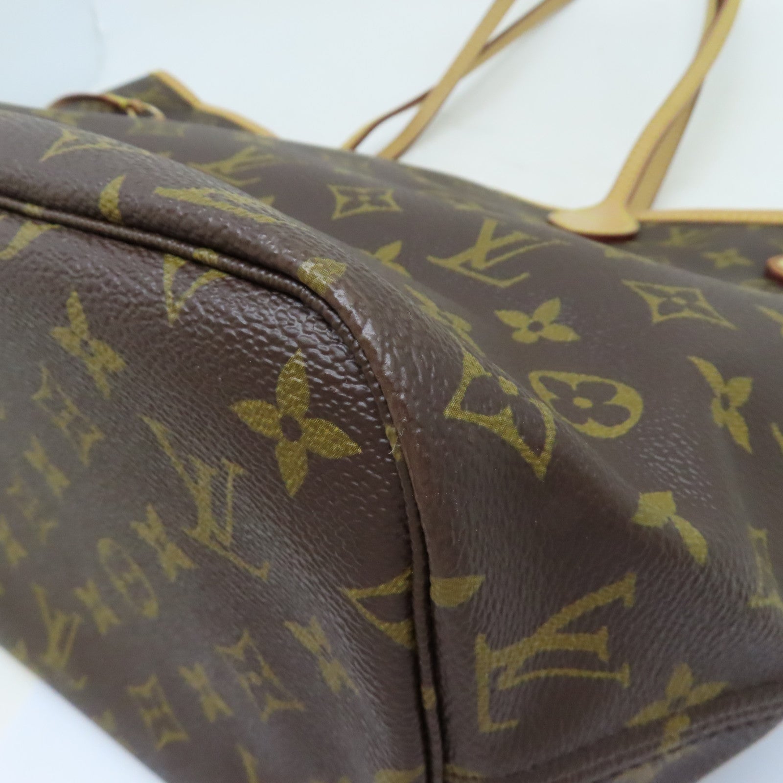 LOUIS VUITTON Monogram Neverfull PM金扣手挽袋啡色