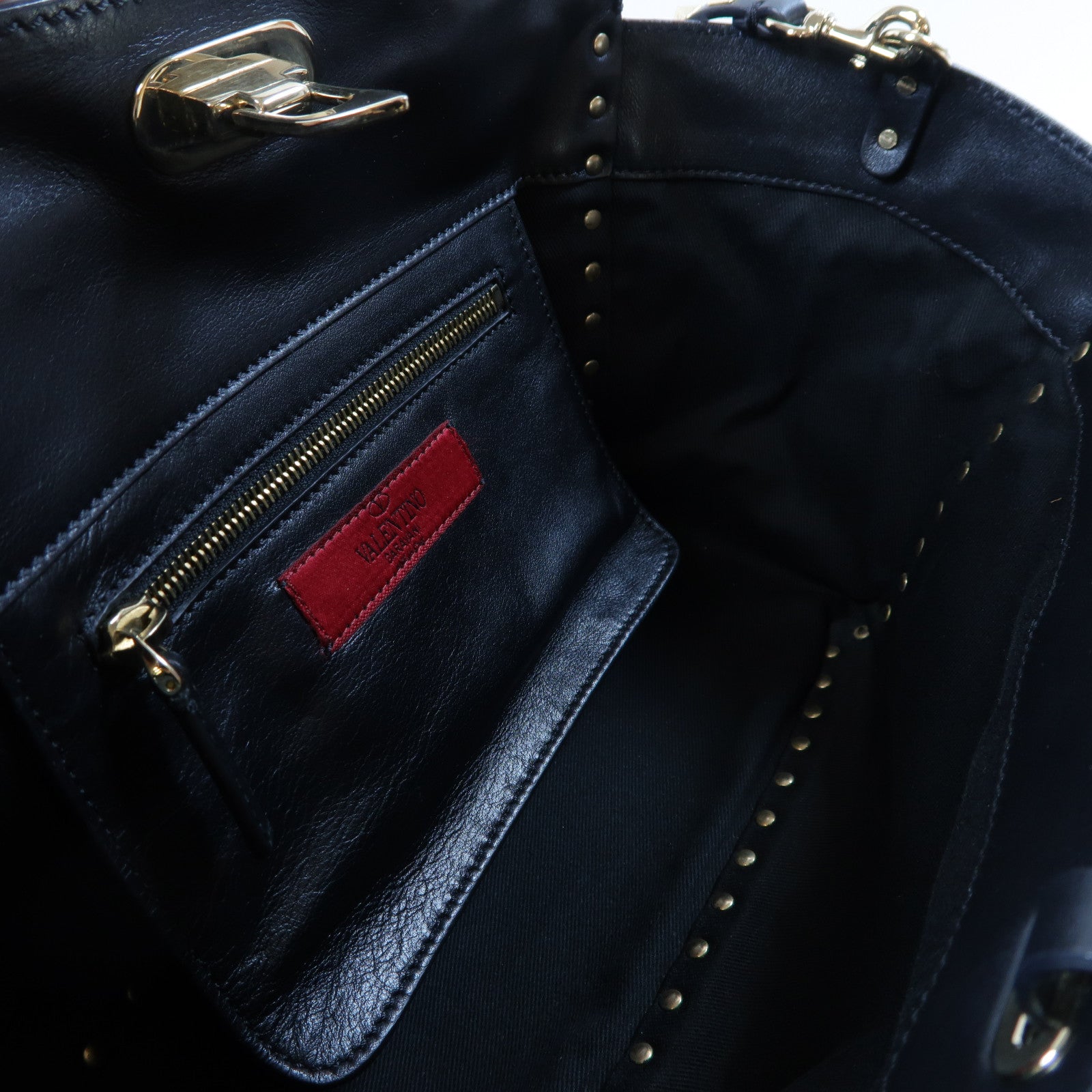 Valentino 牛皮皮革Rockstud Tote金扣手挽肩背兩用袋黑色