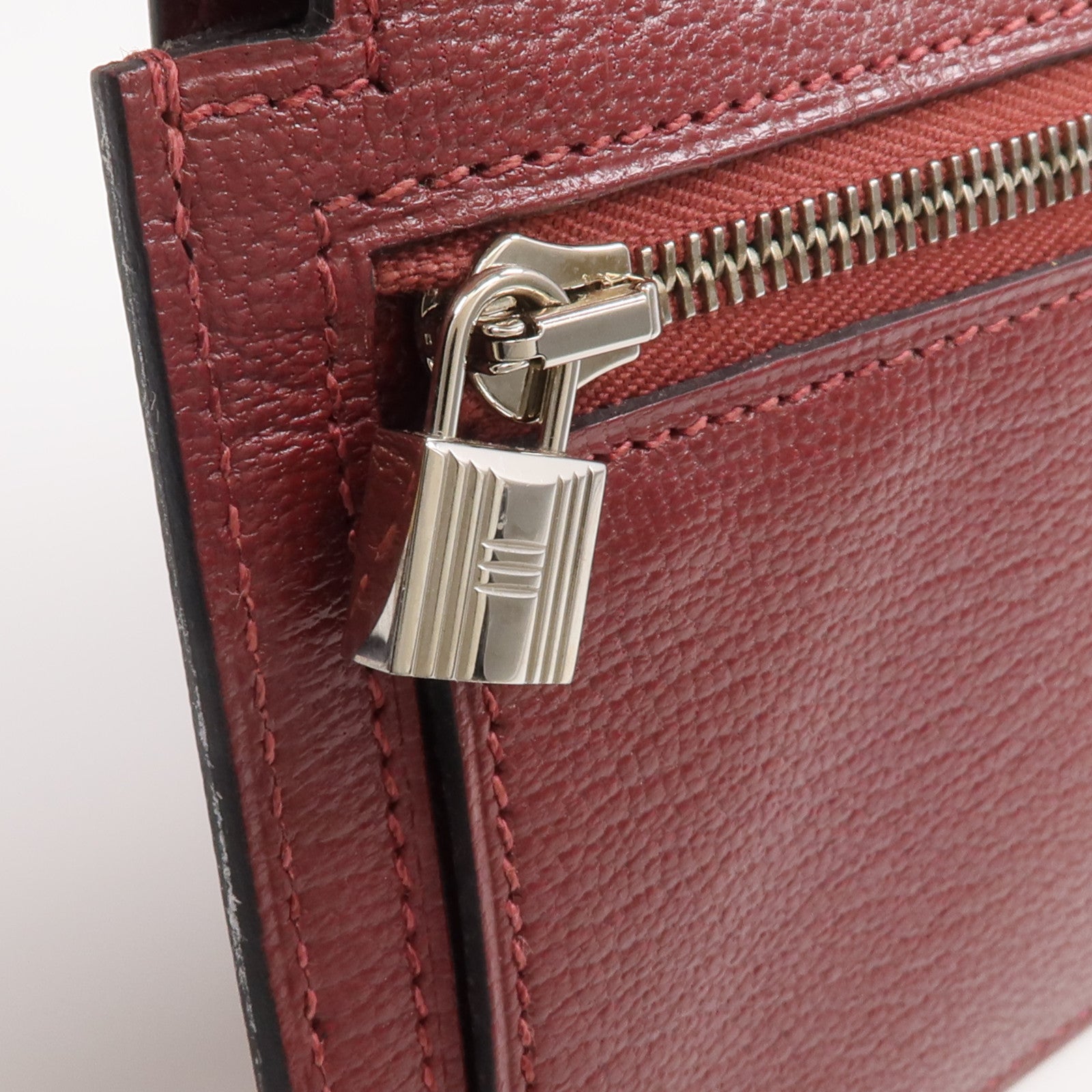 HERMES Chevre皮革Kelly Pocket Compact Wallet銀扣錢包Rouge H