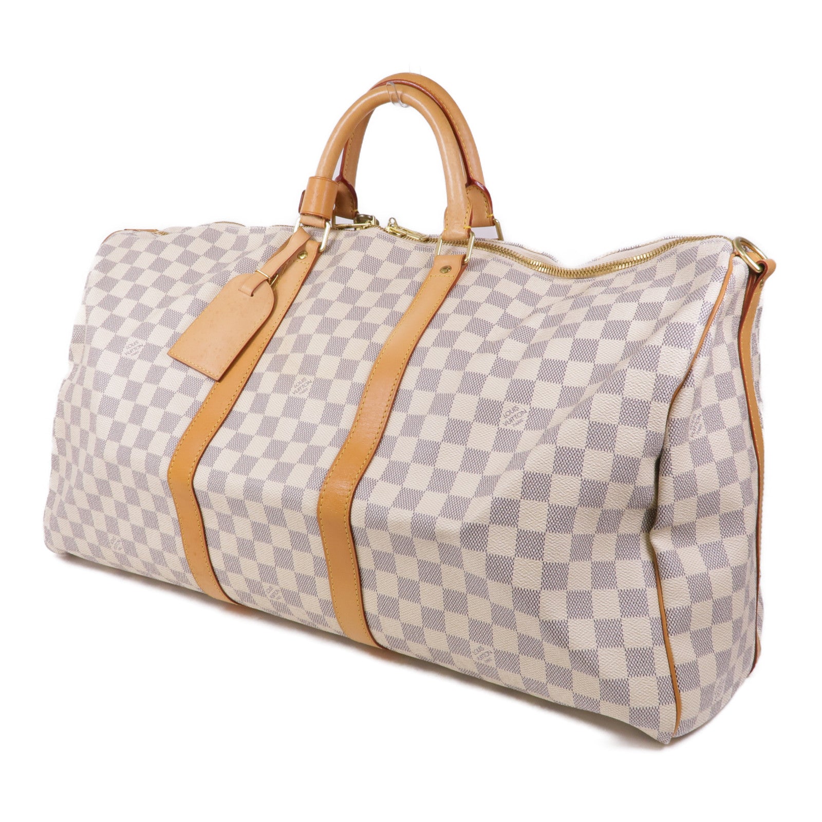 LOUIS VUITTON Damier Azur Keepall Bandouliere 55金扣手挽肩背兩用袋