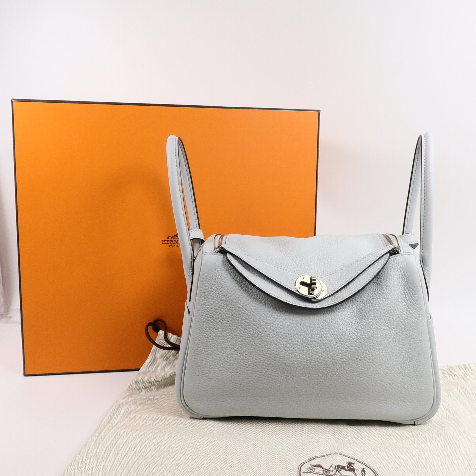HERMES Clemence皮革Lindy 26手挽肩背兩用袋Blue Pale