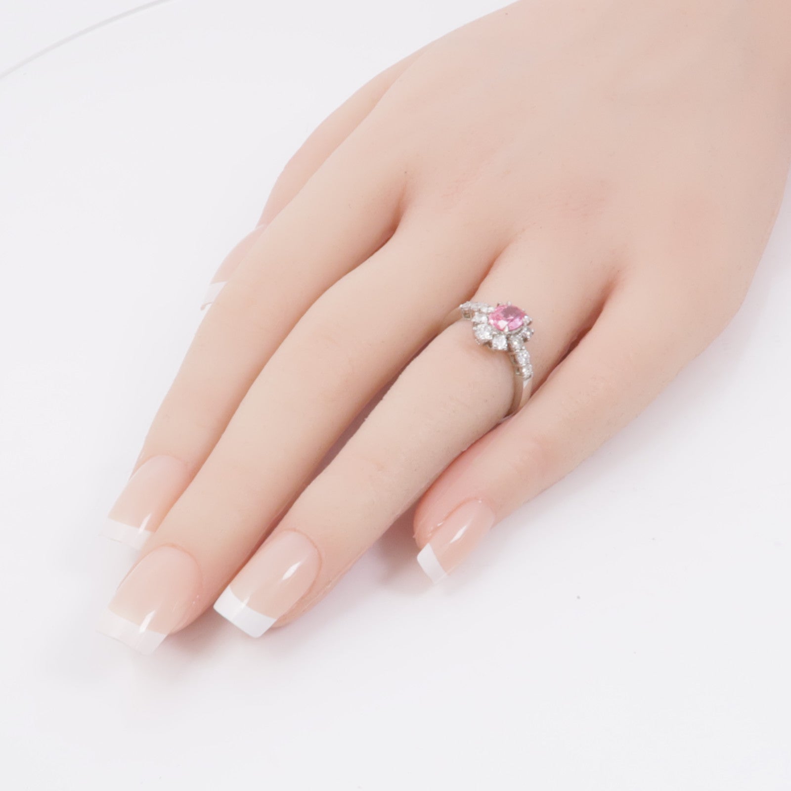 JEWELRY 【激減優惠】PT900鉑金Pink Sapphire Diamond Ring粉紅藍寶色/鑽石US#6