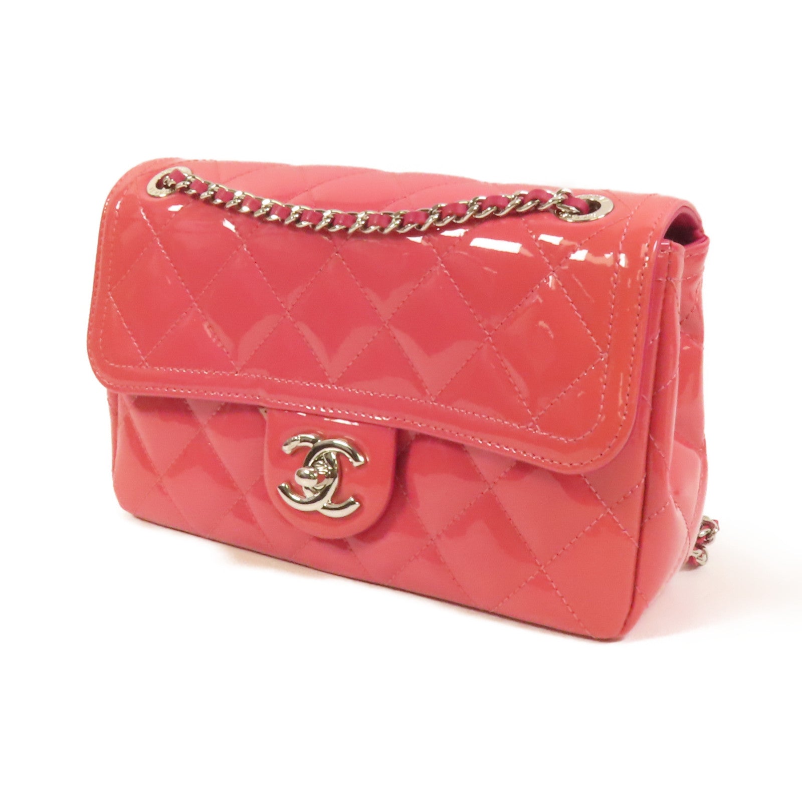 CHANEL 漆皮皮革Chain Shoulder銀扣鏈帶肩背袋