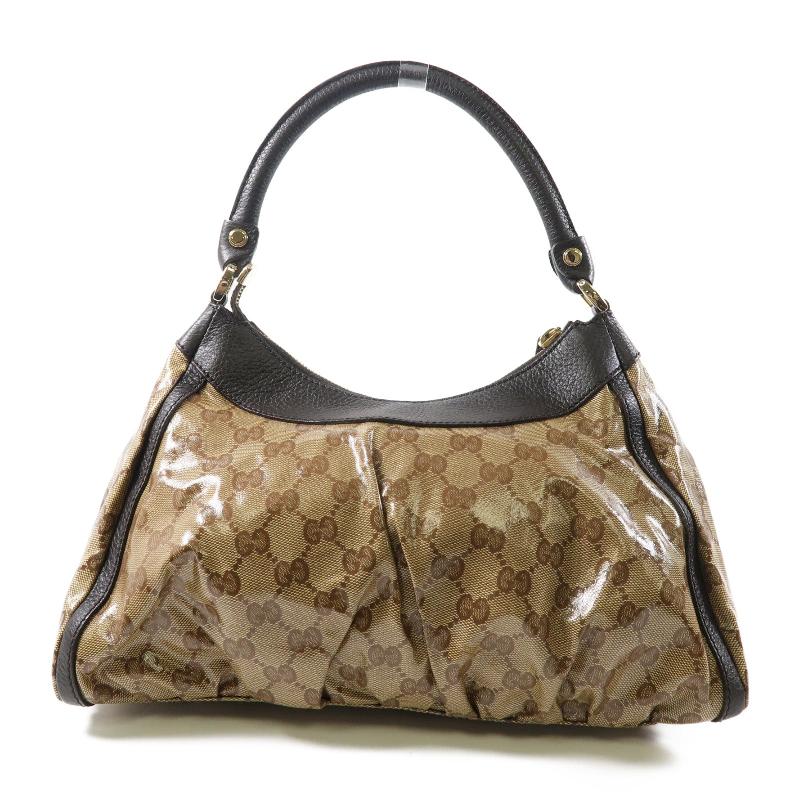 GUCCI 塗層帆布Shoulder Bag金扣肩背袋啡色