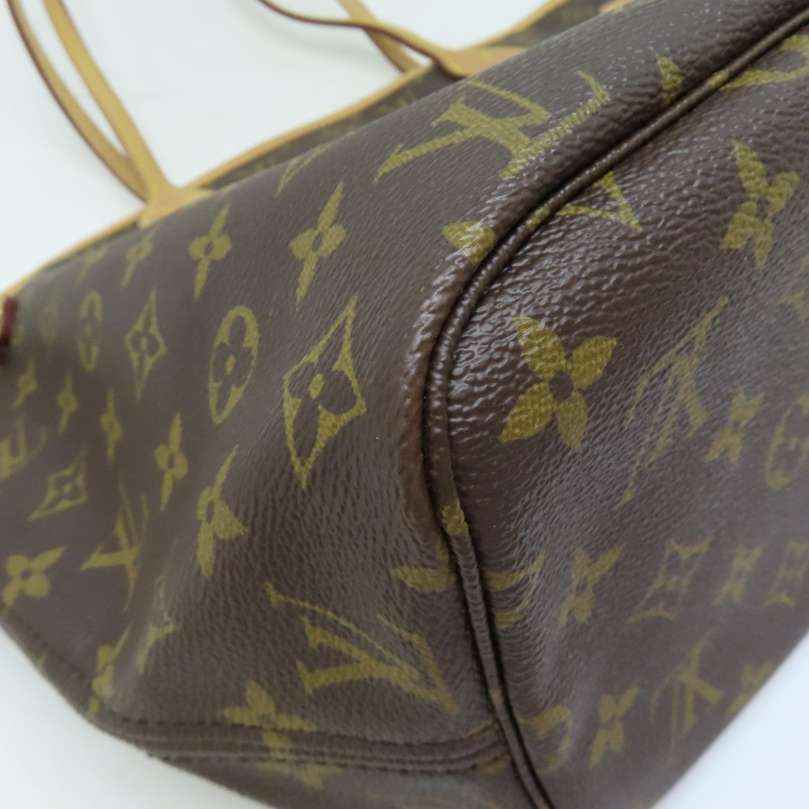 LOUIS VUITTON Monogram Neverfull PM金扣手挽袋啡色