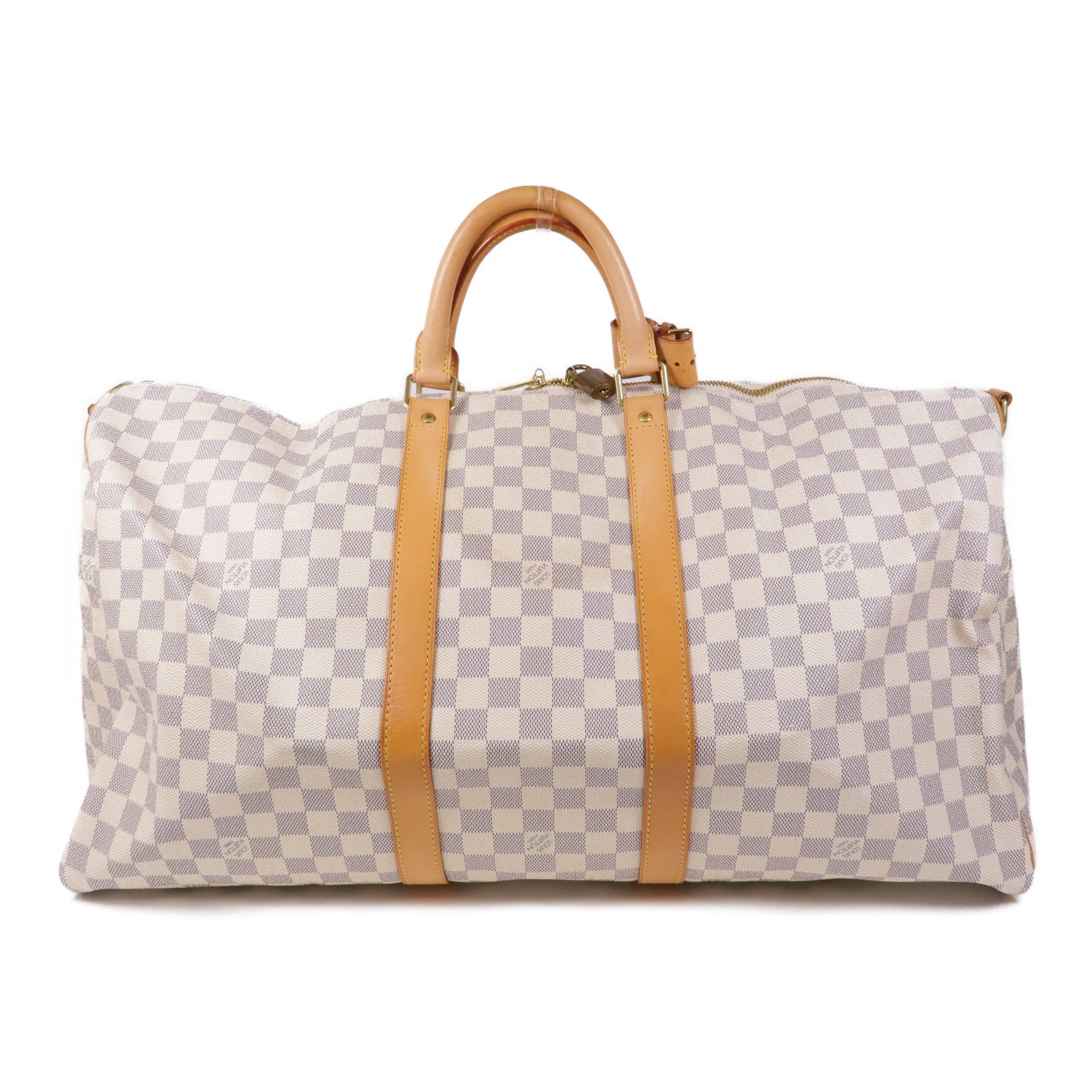 LOUIS VUITTON Damier Azur Keepall Bandouliere 55金扣手挽肩背兩用袋