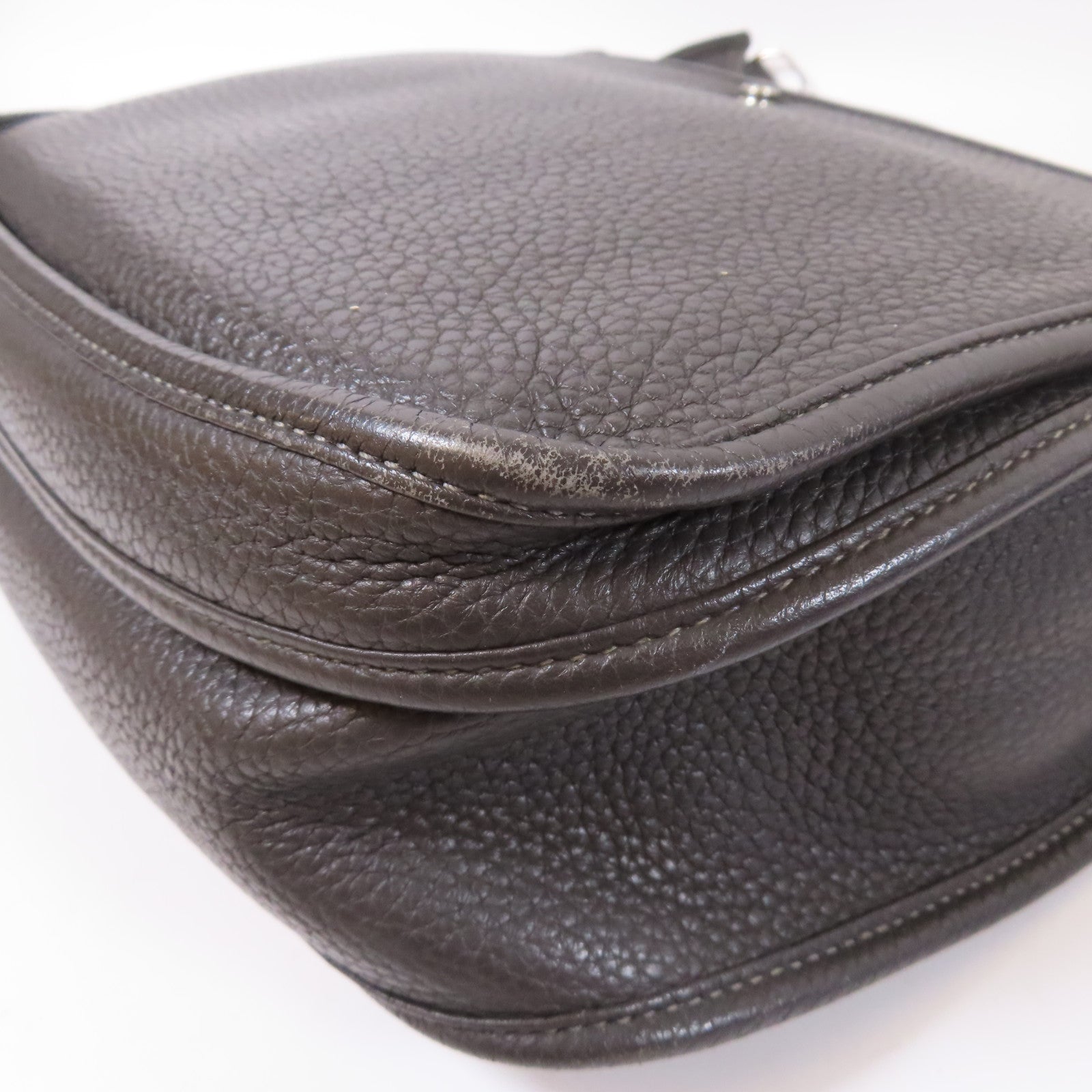 HERMES Clemence皮革Evelyne GM銀扣肩背袋灰色