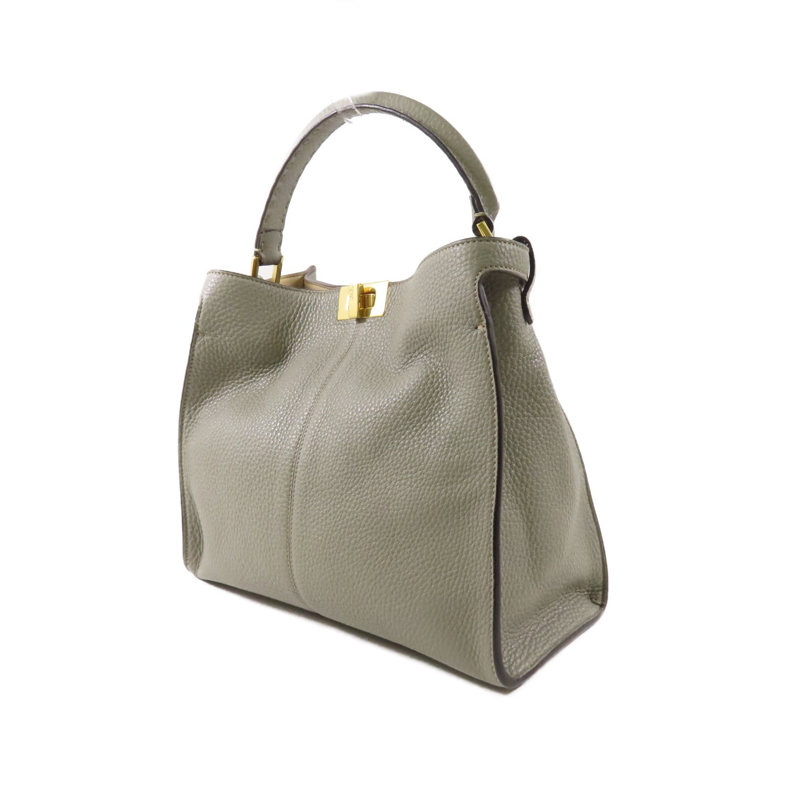 FENDI GHW Peekaboo X-Lite 2 Way Shoulder Handbag Calfskin Leather Gray