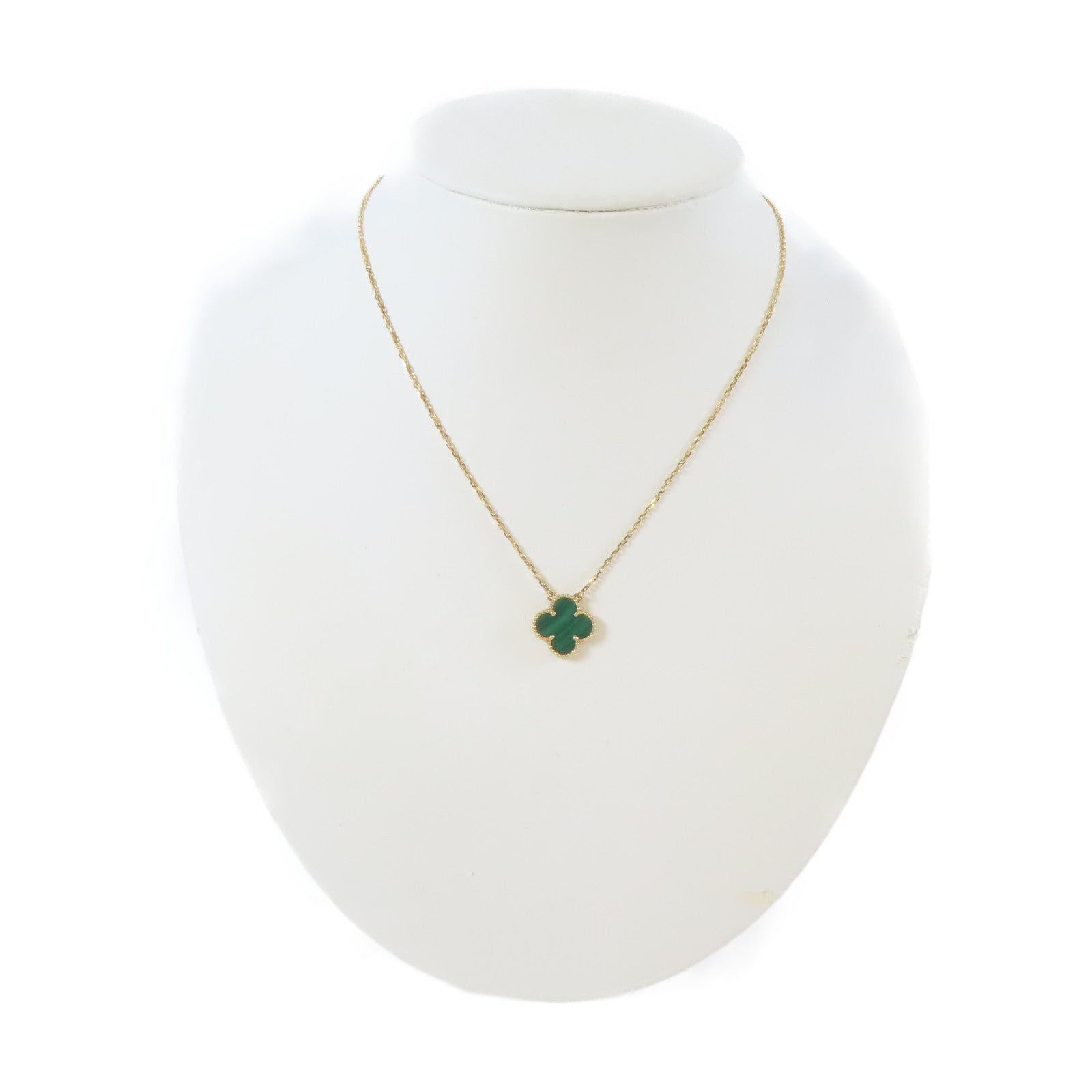 Van Cleef & Arpels 18K黃金Vintage Alhambra孔雀石項鍊#42cm