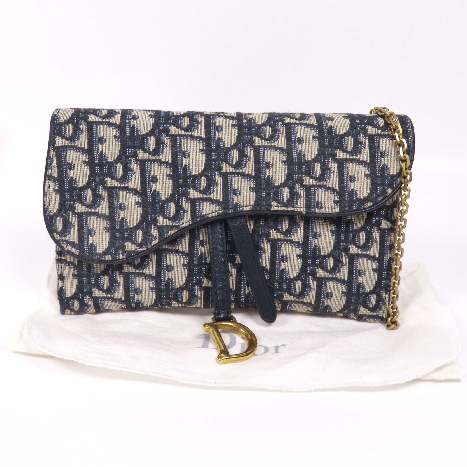 Dior 帆布Small Saddle Pouch With Chain金扣肩背袋