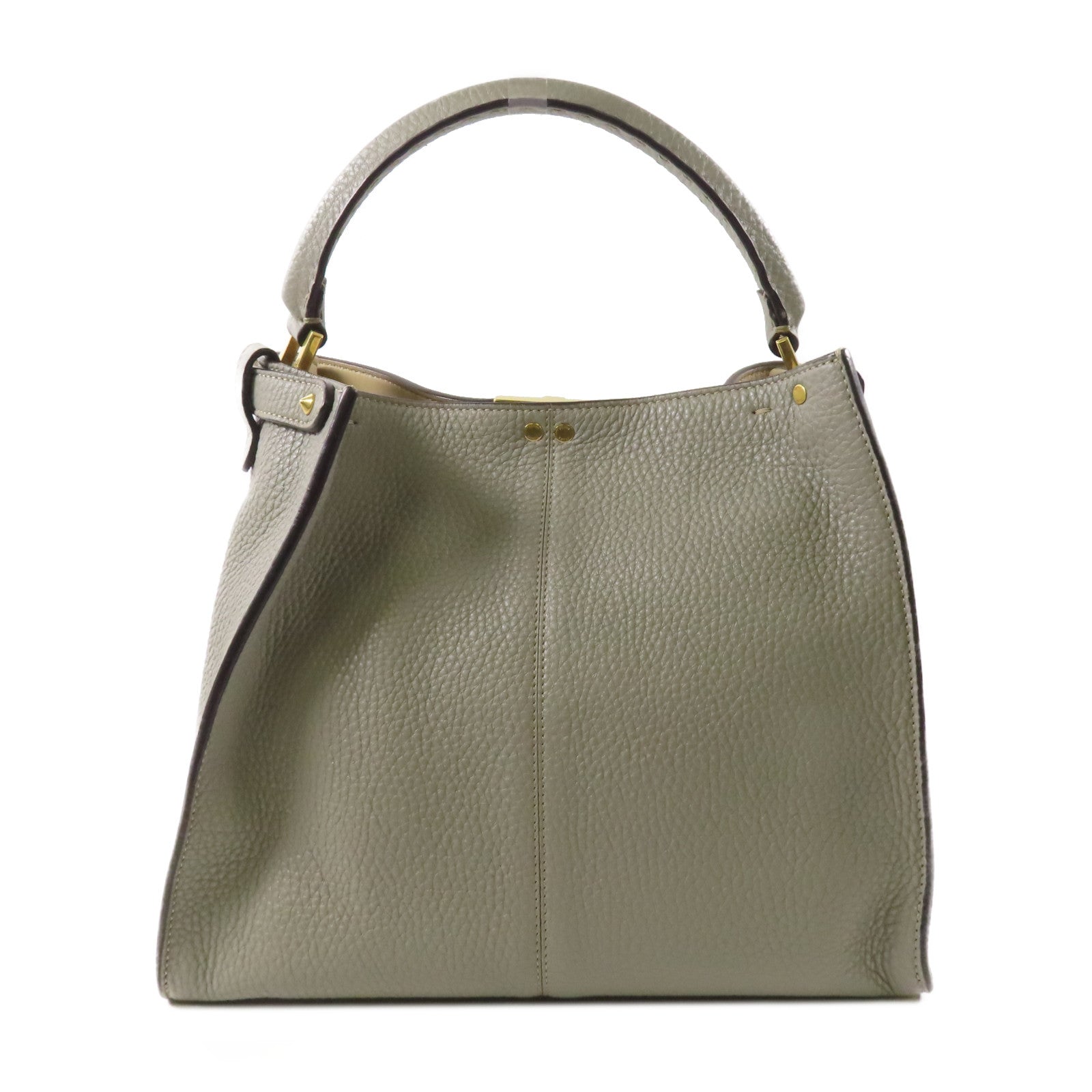 FENDI GHW Peekaboo X-Lite 2 Way Shoulder Handbag Calfskin Leather Gray