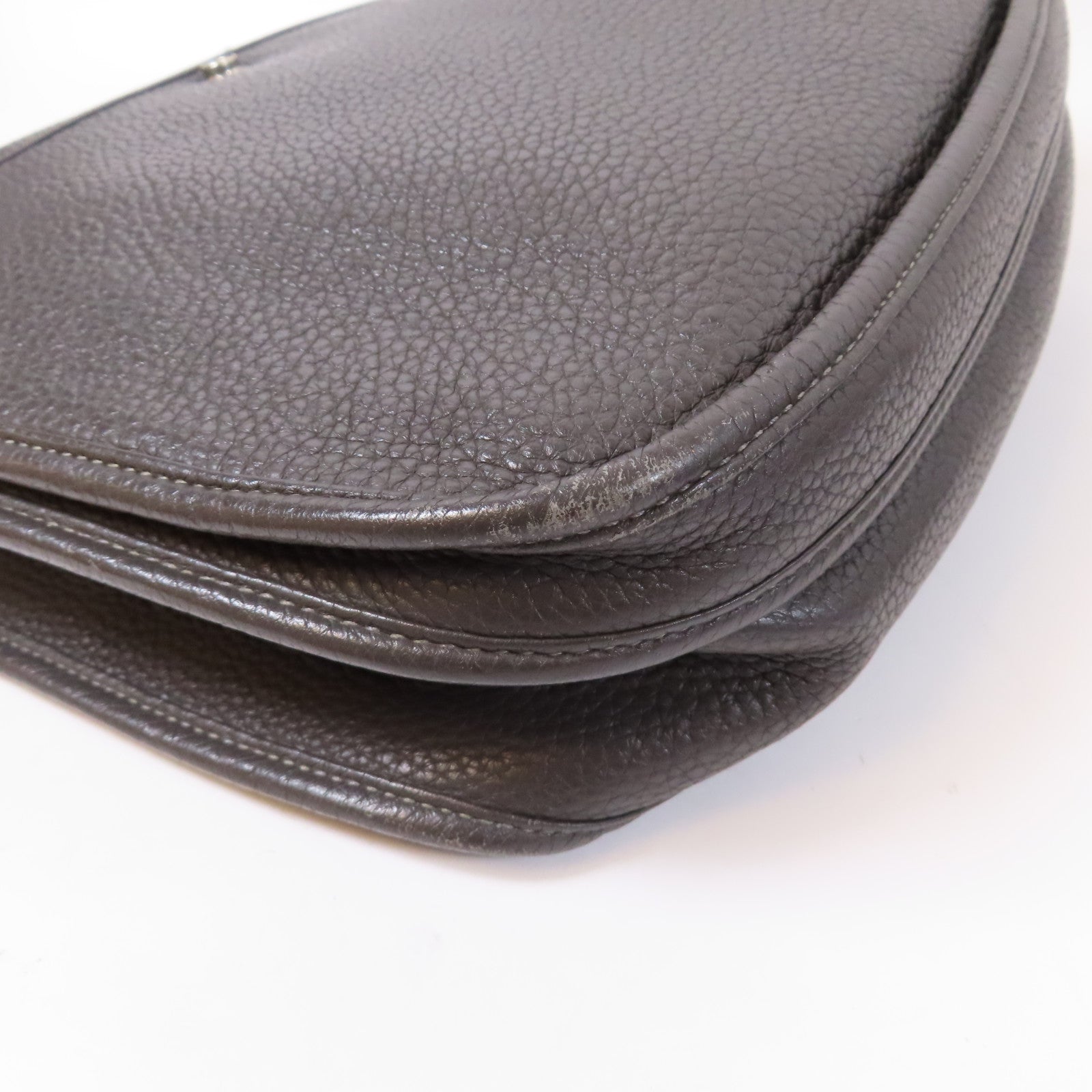 HERMES Clemence皮革Evelyne GM銀扣肩背袋灰色