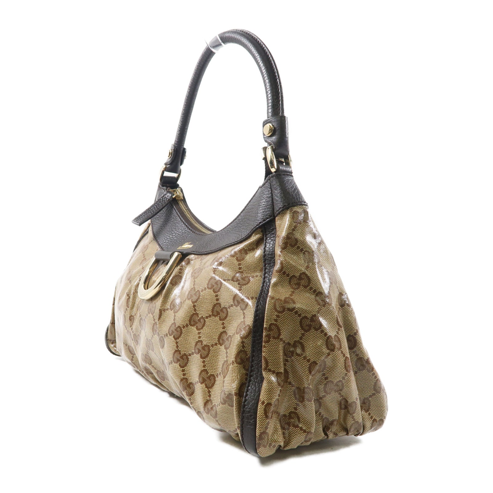 GUCCI 塗層帆布Shoulder Bag金扣肩背袋啡色