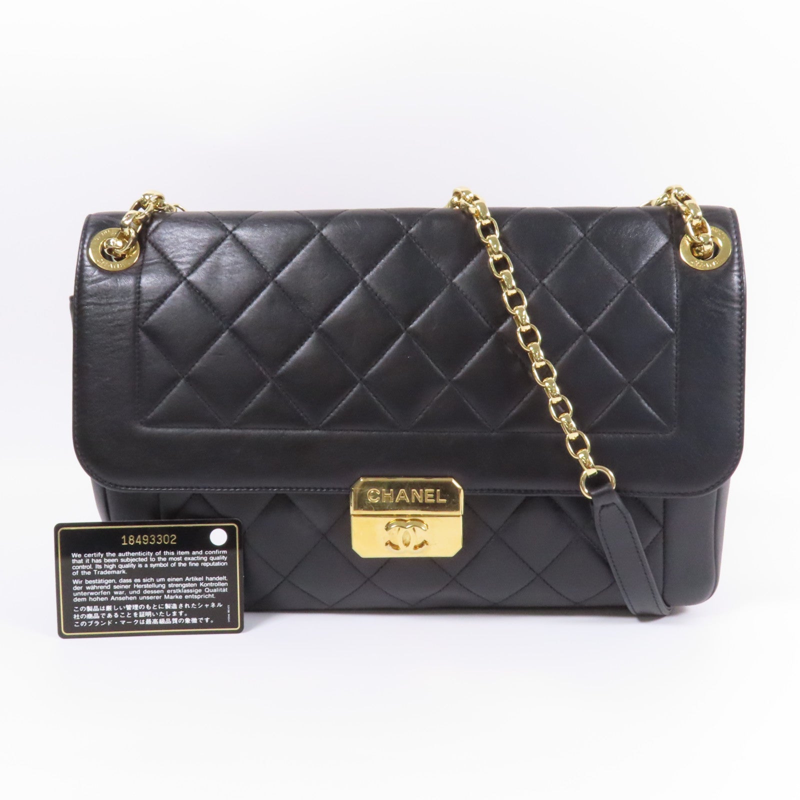 CHANEL 【激減優惠】菱格牛皮皮革Chain Shoulder金扣鏈帶肩背袋黑色
