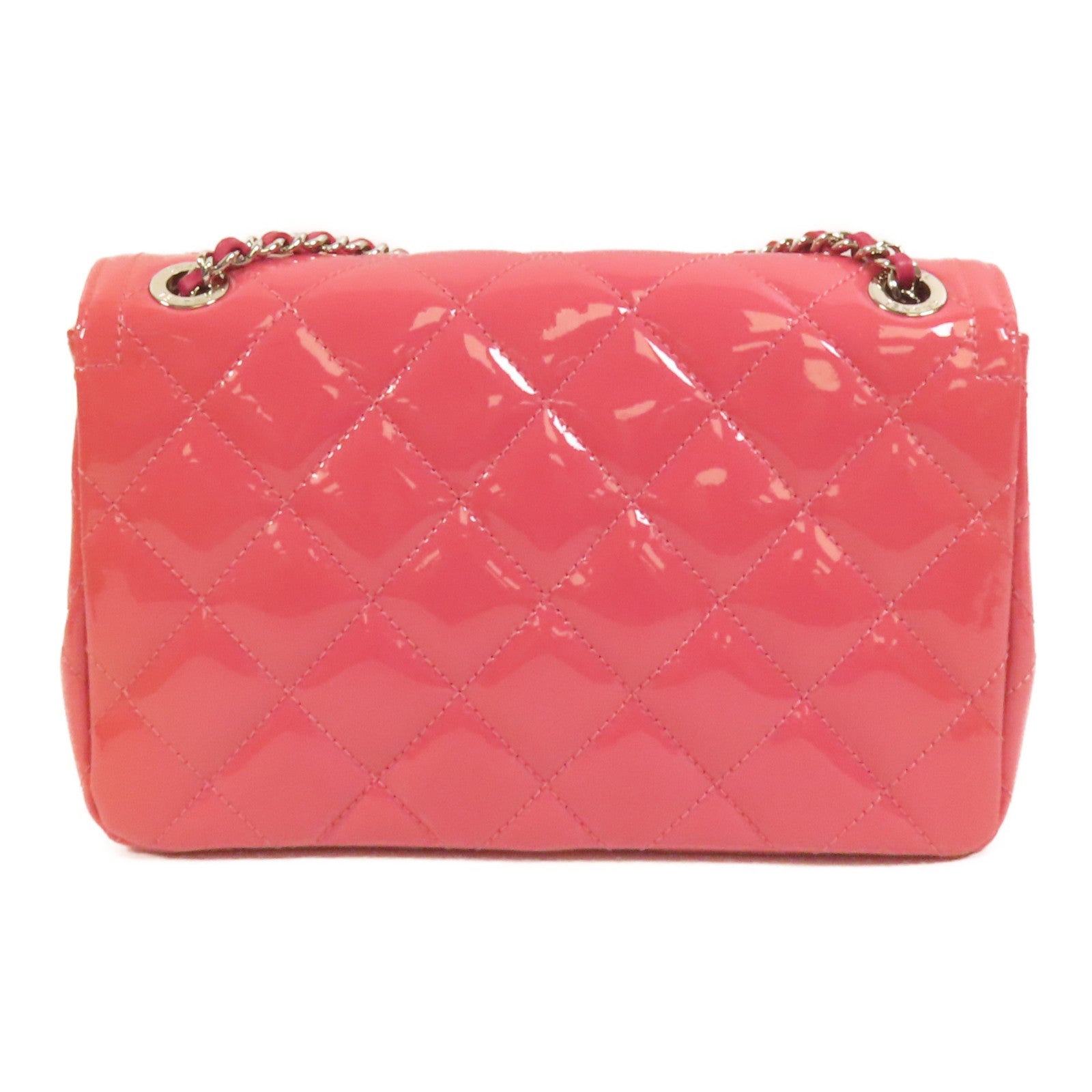 CHANEL 漆皮皮革Chain Shoulder銀扣鏈帶肩背袋