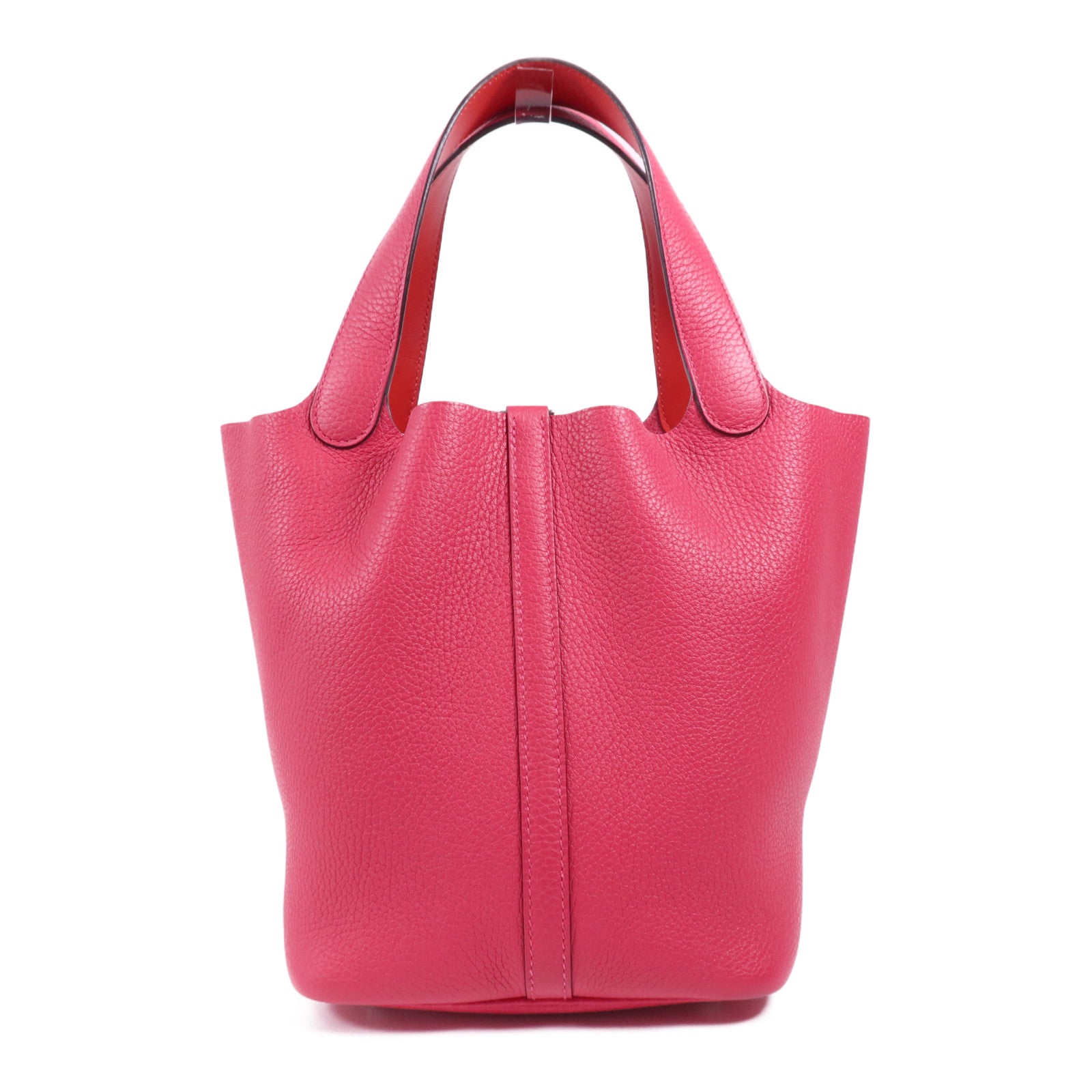HERMES Clemence皮革Picotin MM銀扣手挽袋Rose Mexico