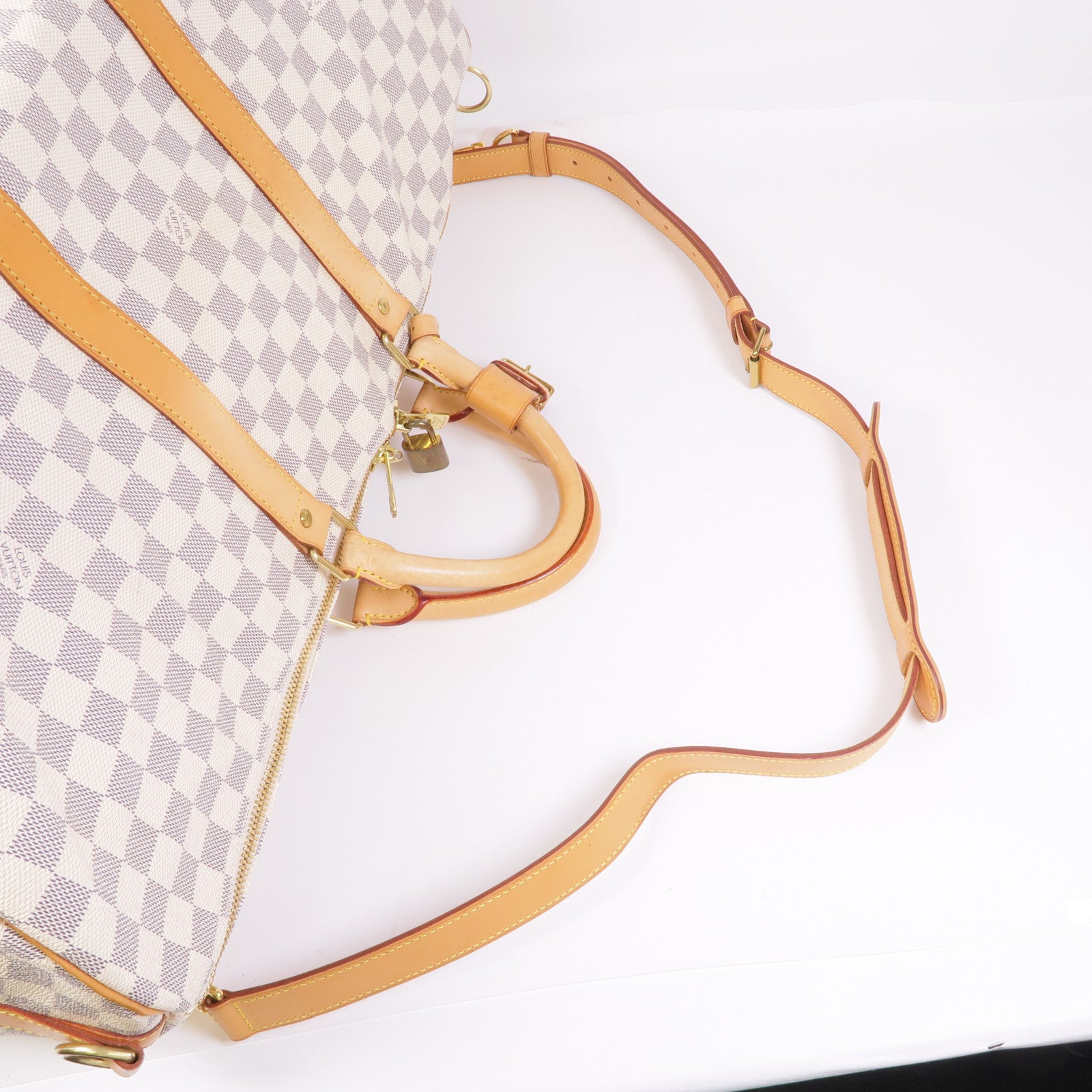 LOUIS VUITTON Damier Azur Keepall Bandouliere 55金扣手挽肩背兩用袋
