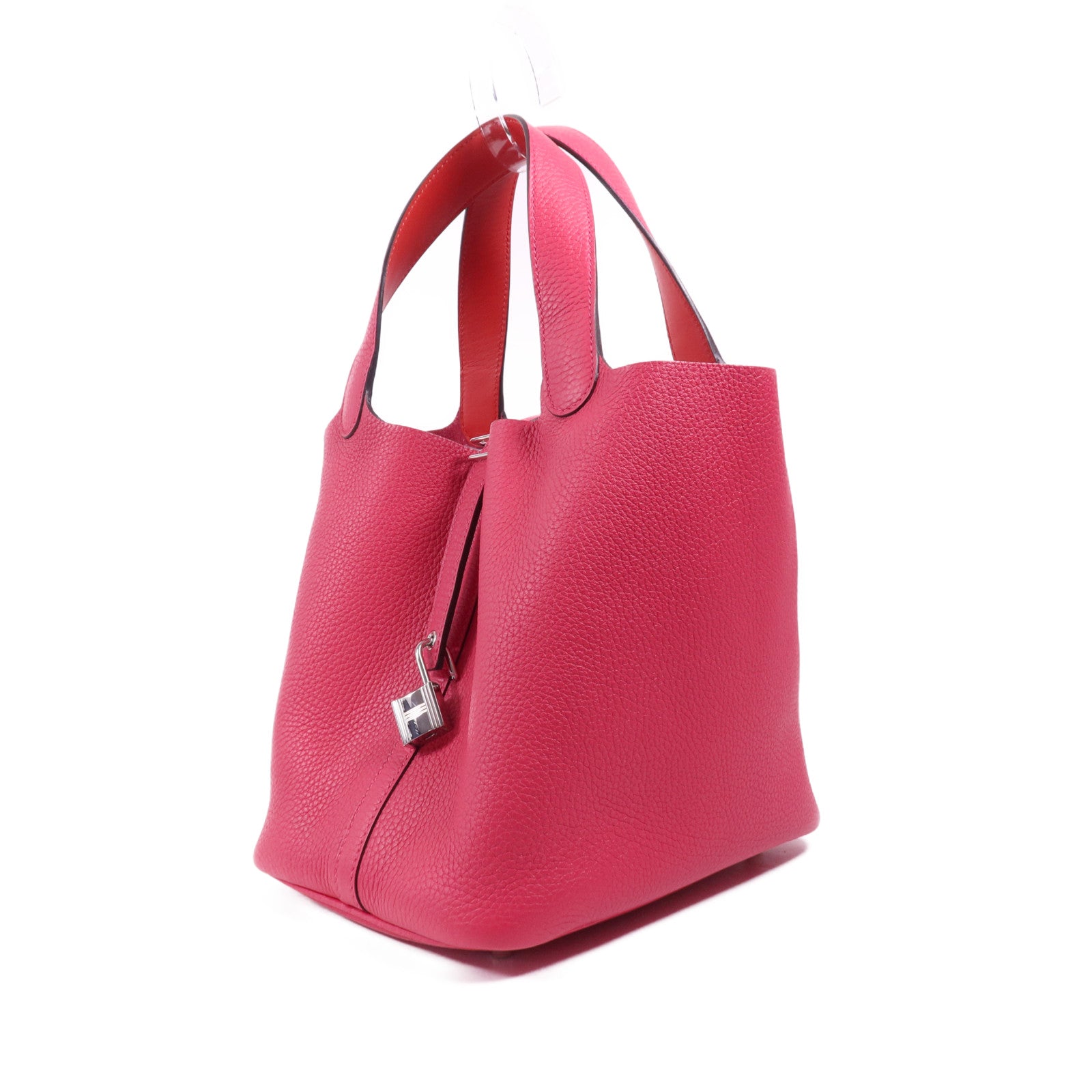 HERMES Clemence皮革Picotin MM銀扣手挽袋Rose Mexico