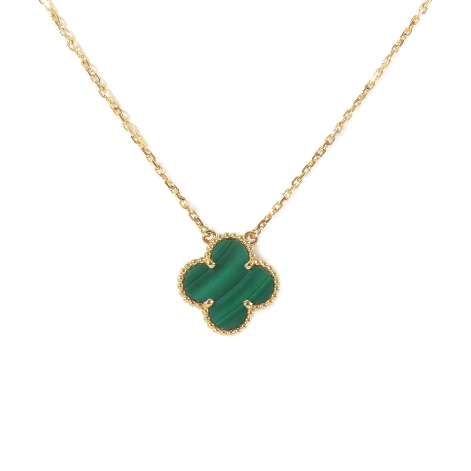 Van Cleef & Arpels 18K黃金Vintage Alhambra孔雀石項鍊#42cm
