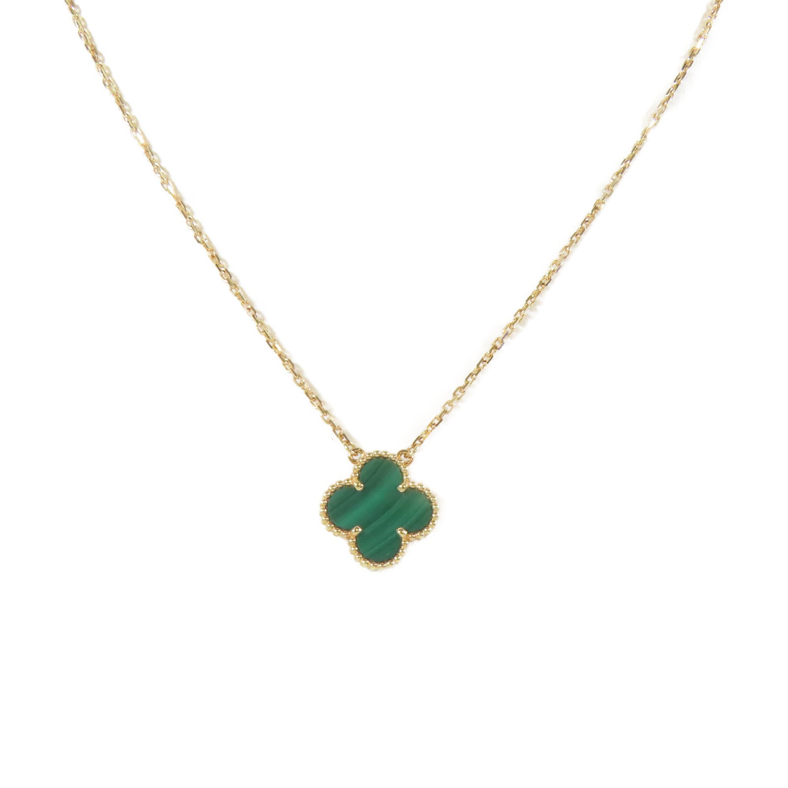 Van Cleef & Arpels 18K黃金Vintage Alhambra孔雀石項鍊#42cm